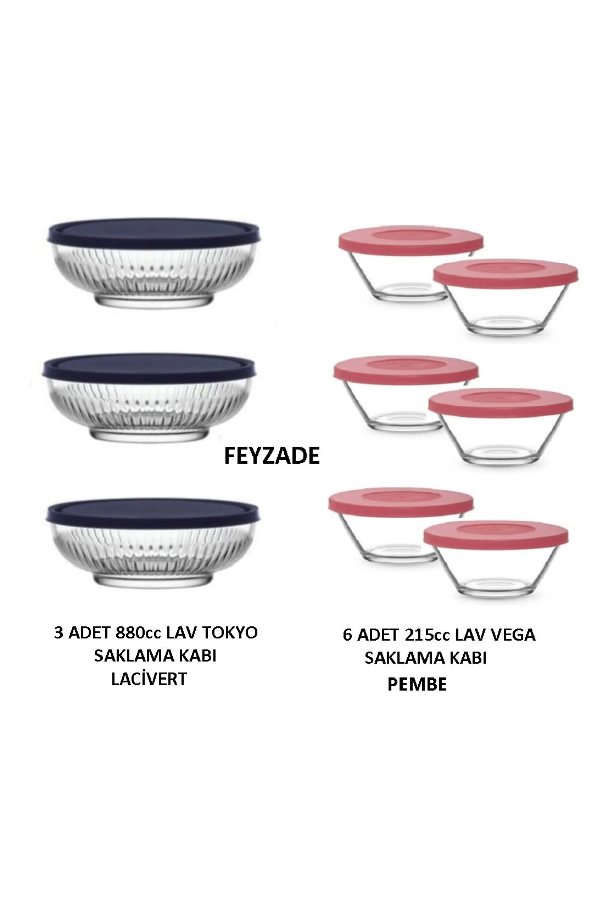 LAV FEYZADE VEGA SAKLAMA KABI 6 ADET 215cc BEJ-PEMBE - TOKYO SAKLAMA KABI 3 ADET 880cc LACİVERT