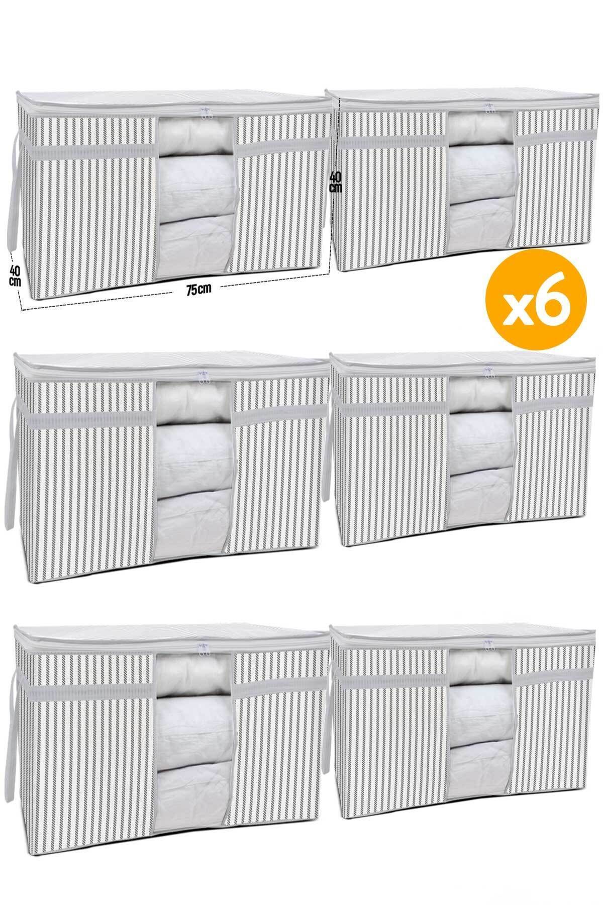 teknotrust 6'lı Pencereli Yastık Yorgan Hurcu, 75x40x40 cm, Gri Halat Desen
