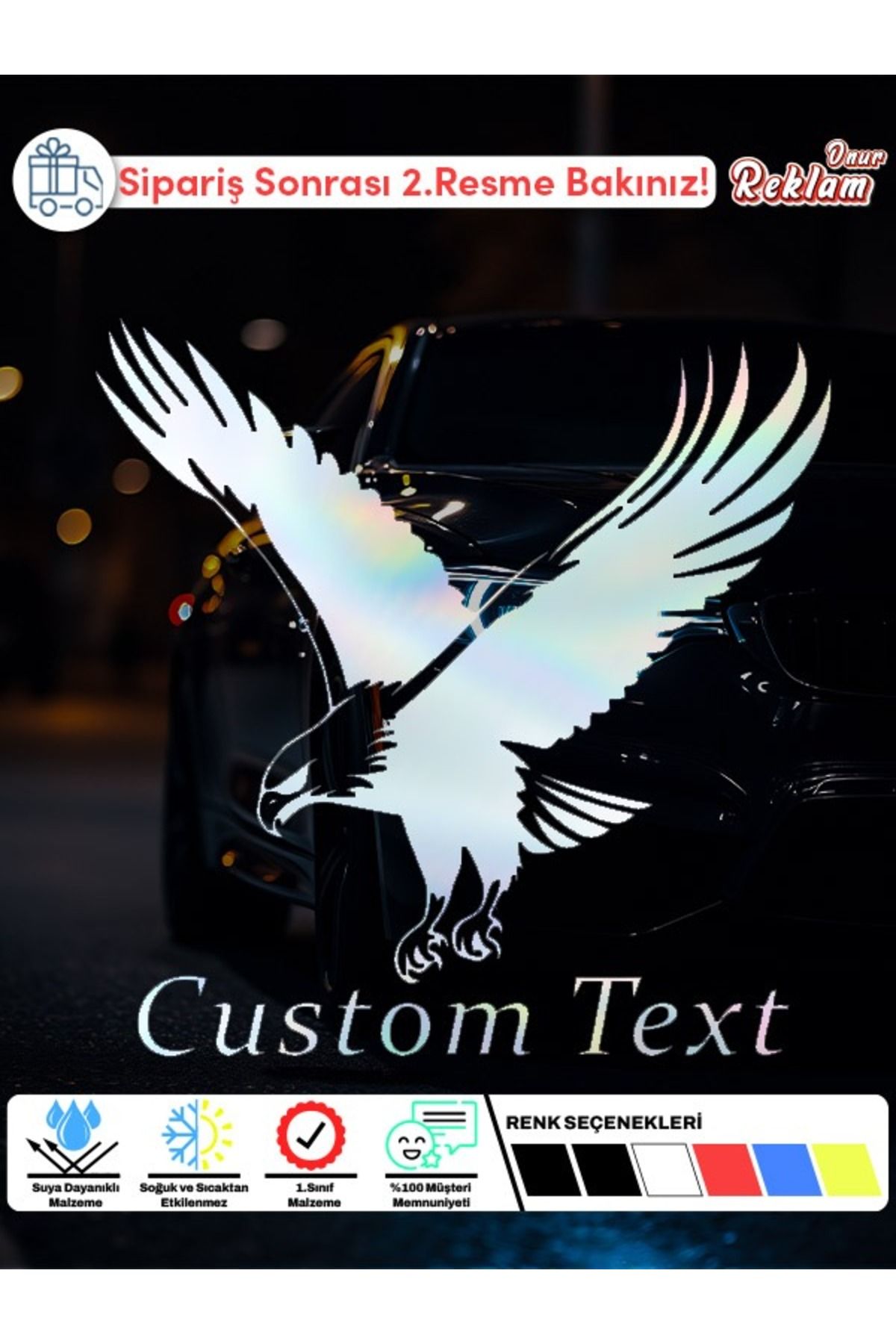 Onur Reklam Kişiye Özel Yırtıcı Kartal Sticker – Holografik Araba Stickerı | Custom Text