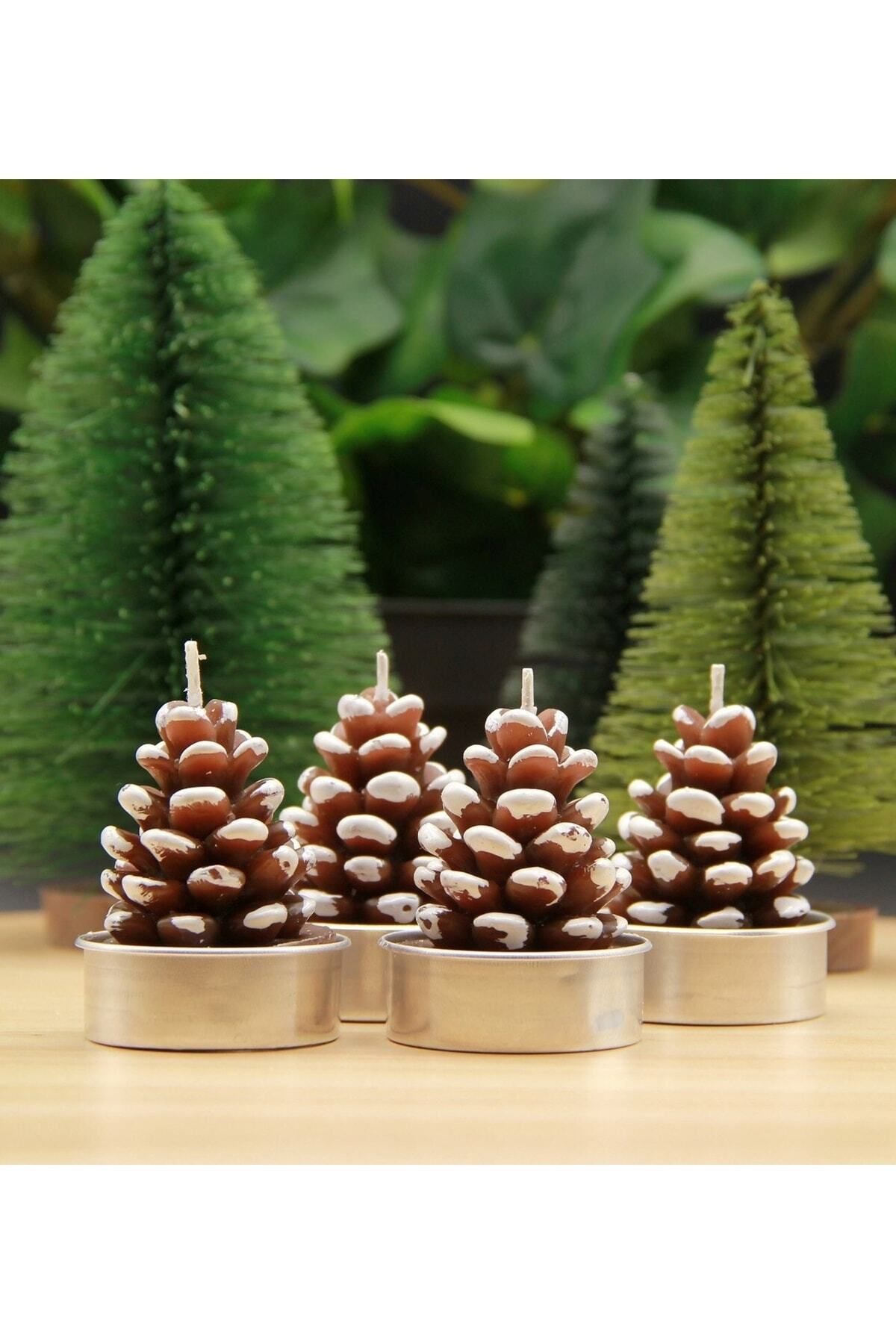 Elioure Kırmızı Noel Kozalak Mum Seti, 4'lü, Yılbaşı Süsleri
