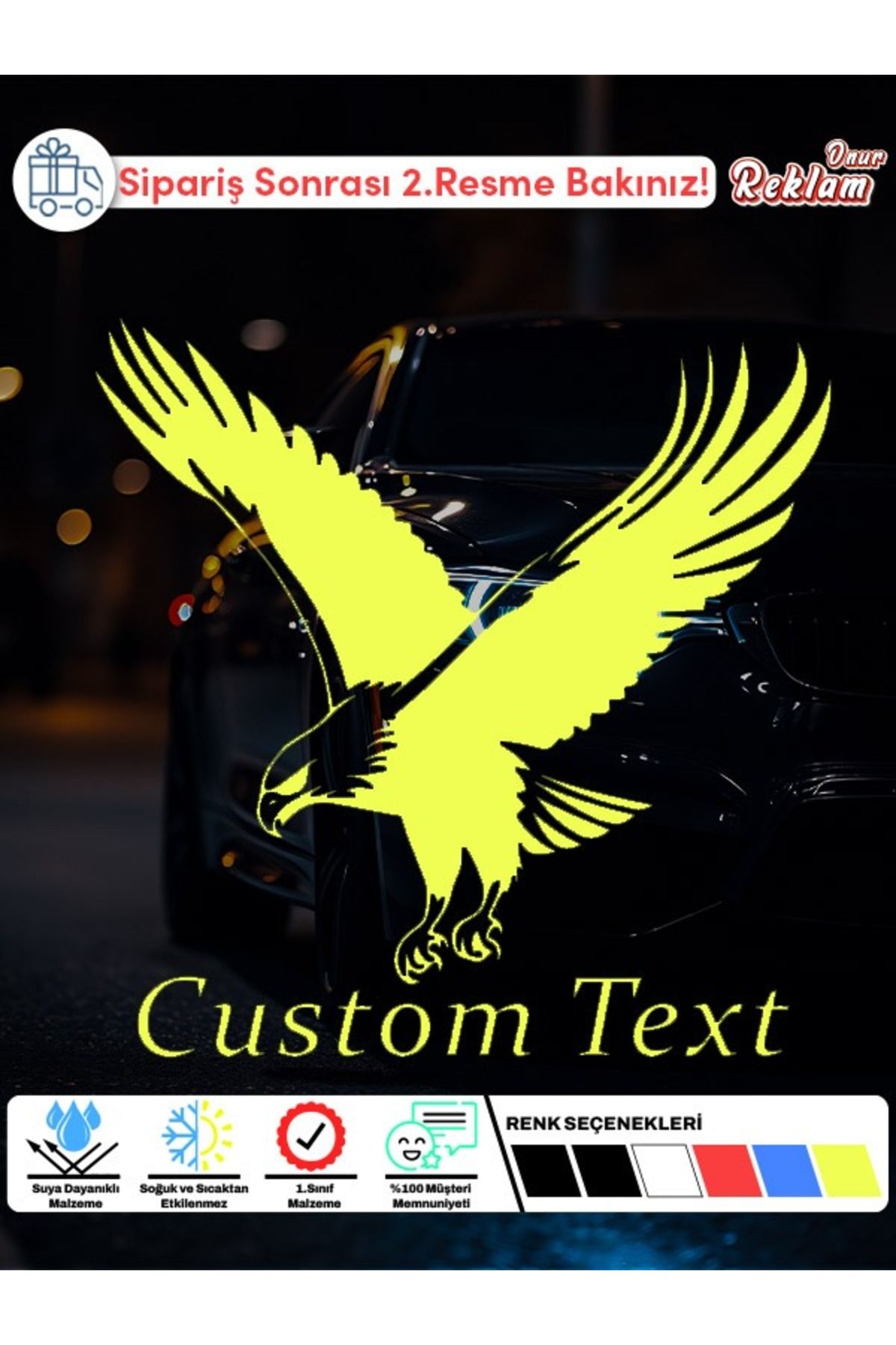 Onur Reklam Kişiye Özel Yırtıcı Kartal Sticker – Holografik Araba Stickerı | Custom Text