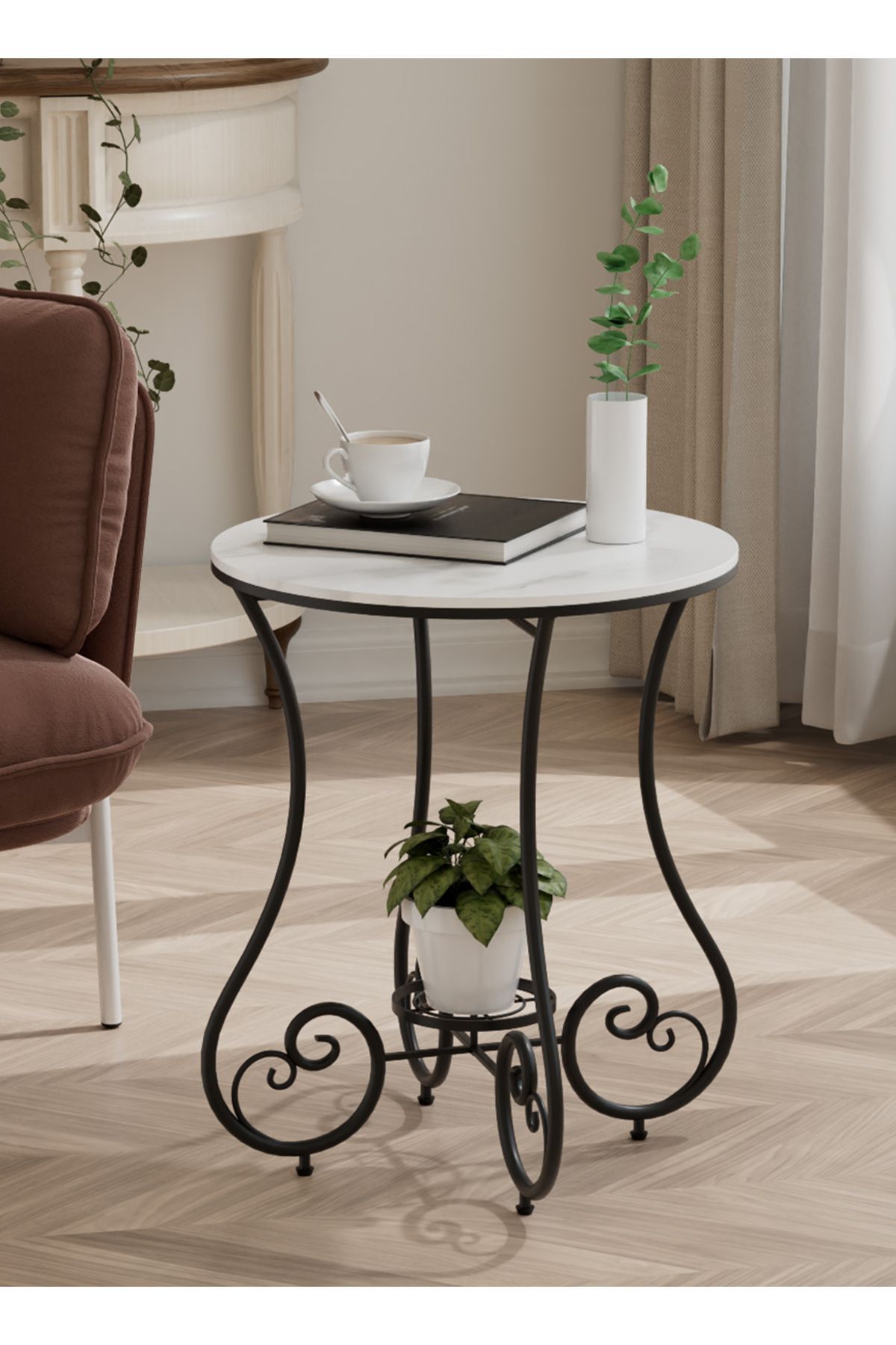 sharpdo-Side Table, Round Side Table, Rock Slab Table With Metal Frame, Coffee Table, Bedside Table 4