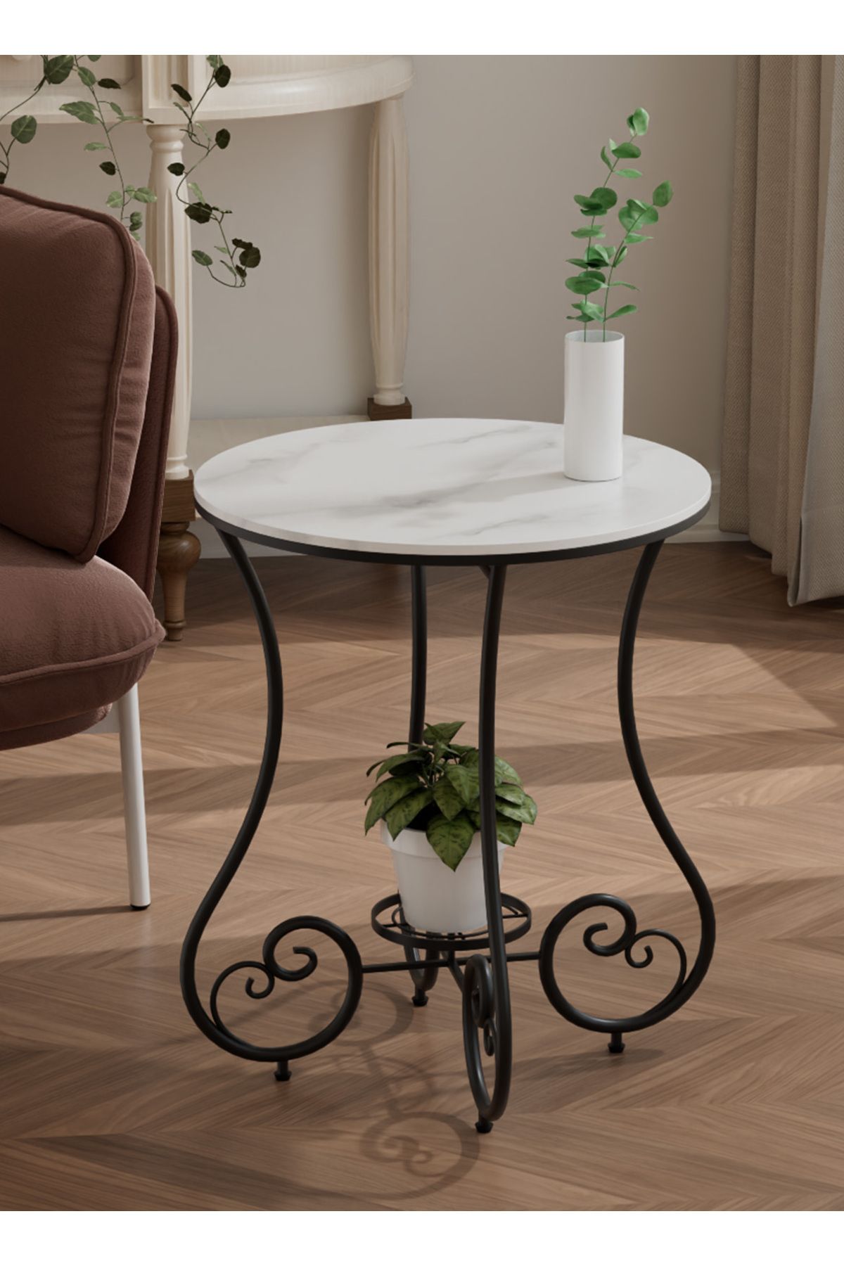sharpdo-Side Table, Round Side Table, Rock Slab Table With Metal Frame, Coffee Table, Bedside Table 3