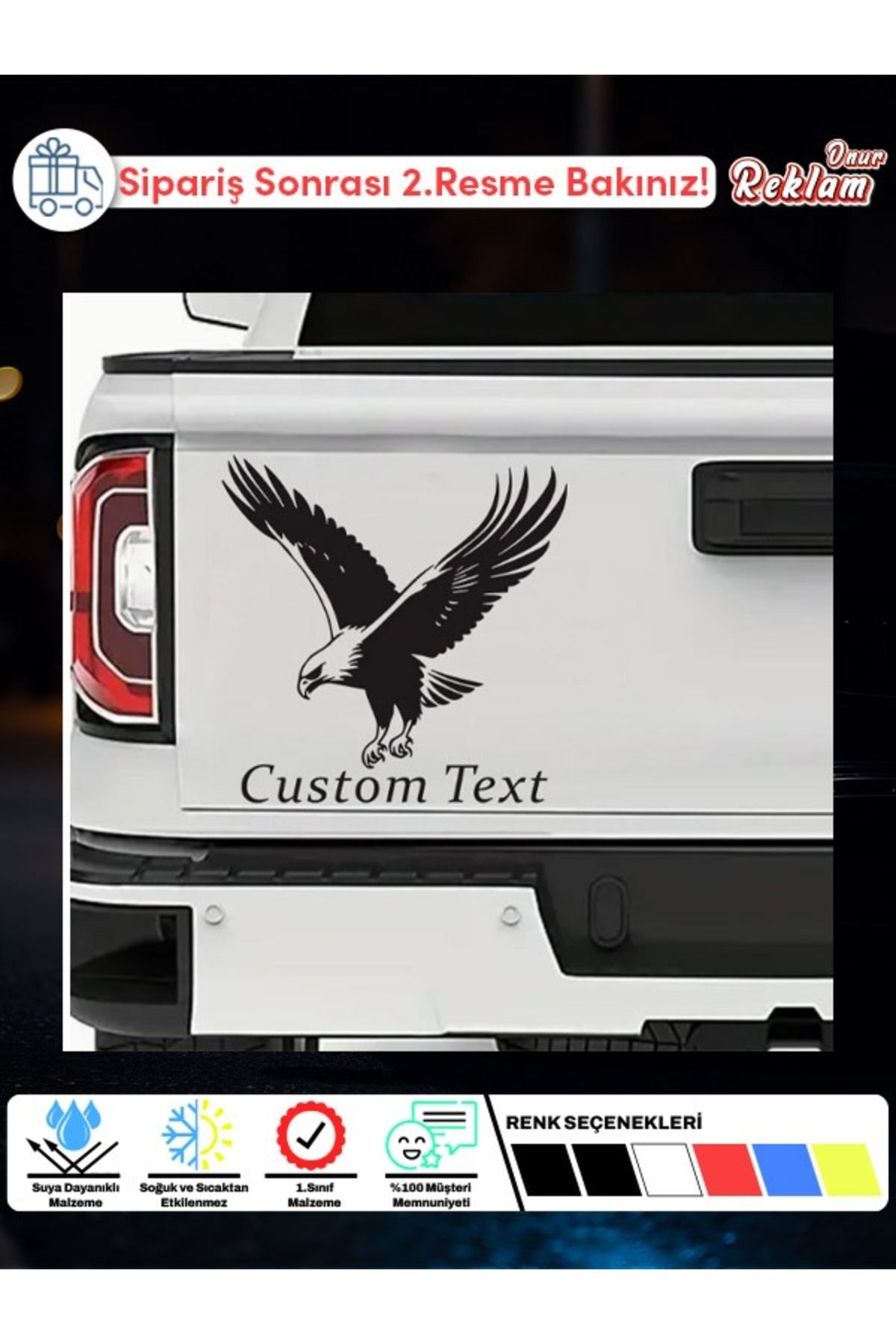 Onur Reklam Kişiye Özel Yırtıcı Kartal Sticker – Holografik Araba Stickerı | Custom Text