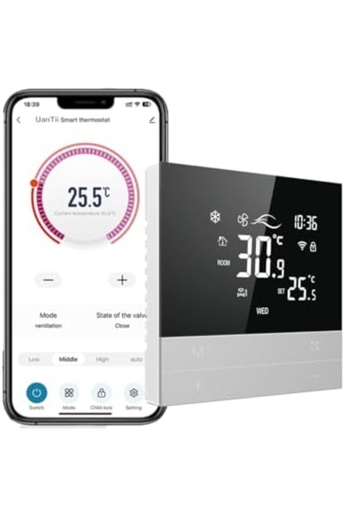 UanTii-Smart Thermostat Tuya Wifi Thermostat for HVAC Central AC, Smart AC Controller, 2 Pipe, Smart 1