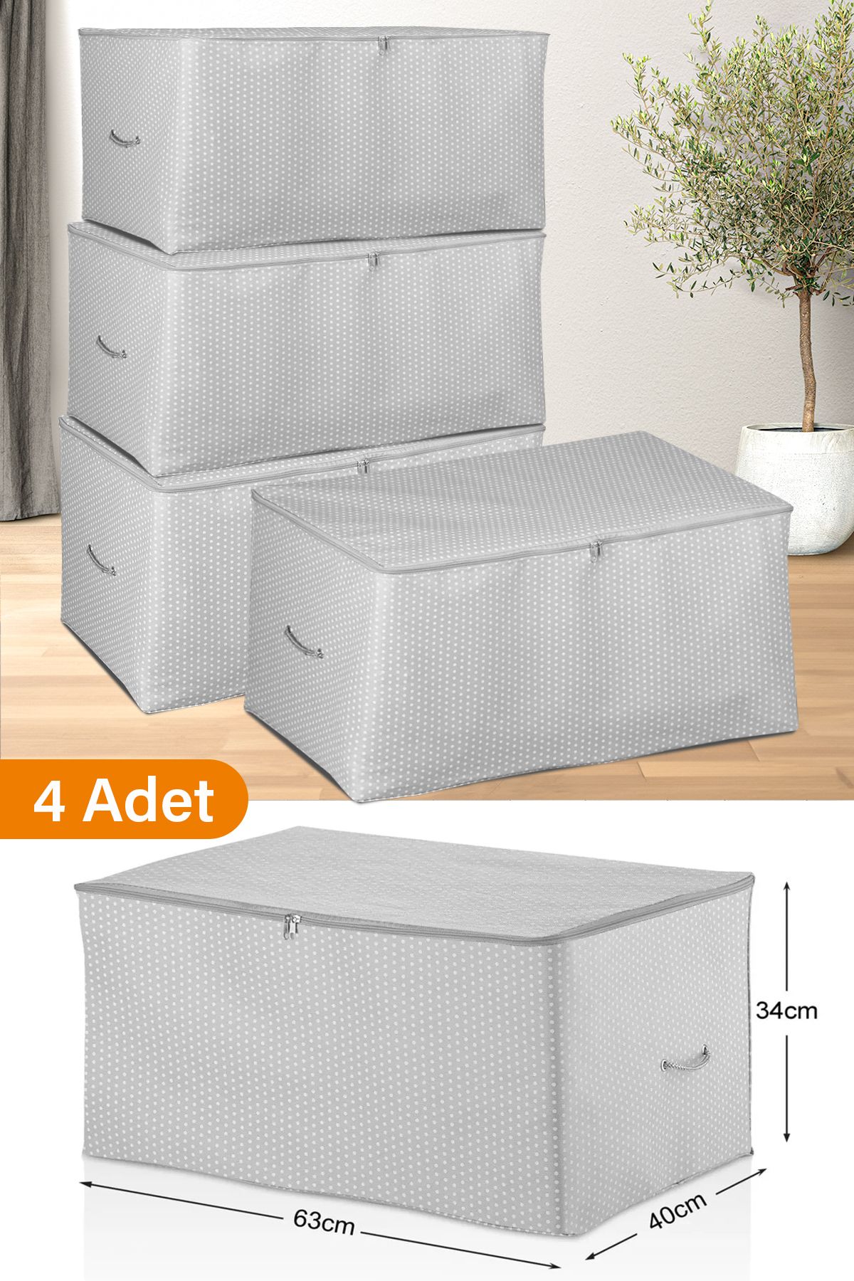 teknotrust 4 Adet Orta Boy Gri Benekli Hurç 63x40x34 cm, Şık ve Hafif Saklama Çözümü