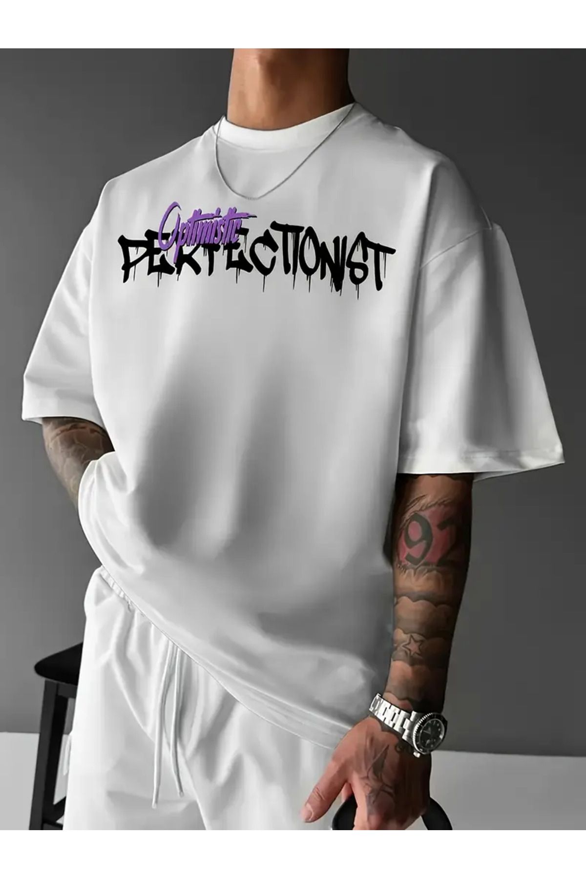 JANSO GROUP -Erkek PAMUKLU BASKLI PERTECTIONIST TSHIRT OVERSİZE BÜYÜK BEDEN