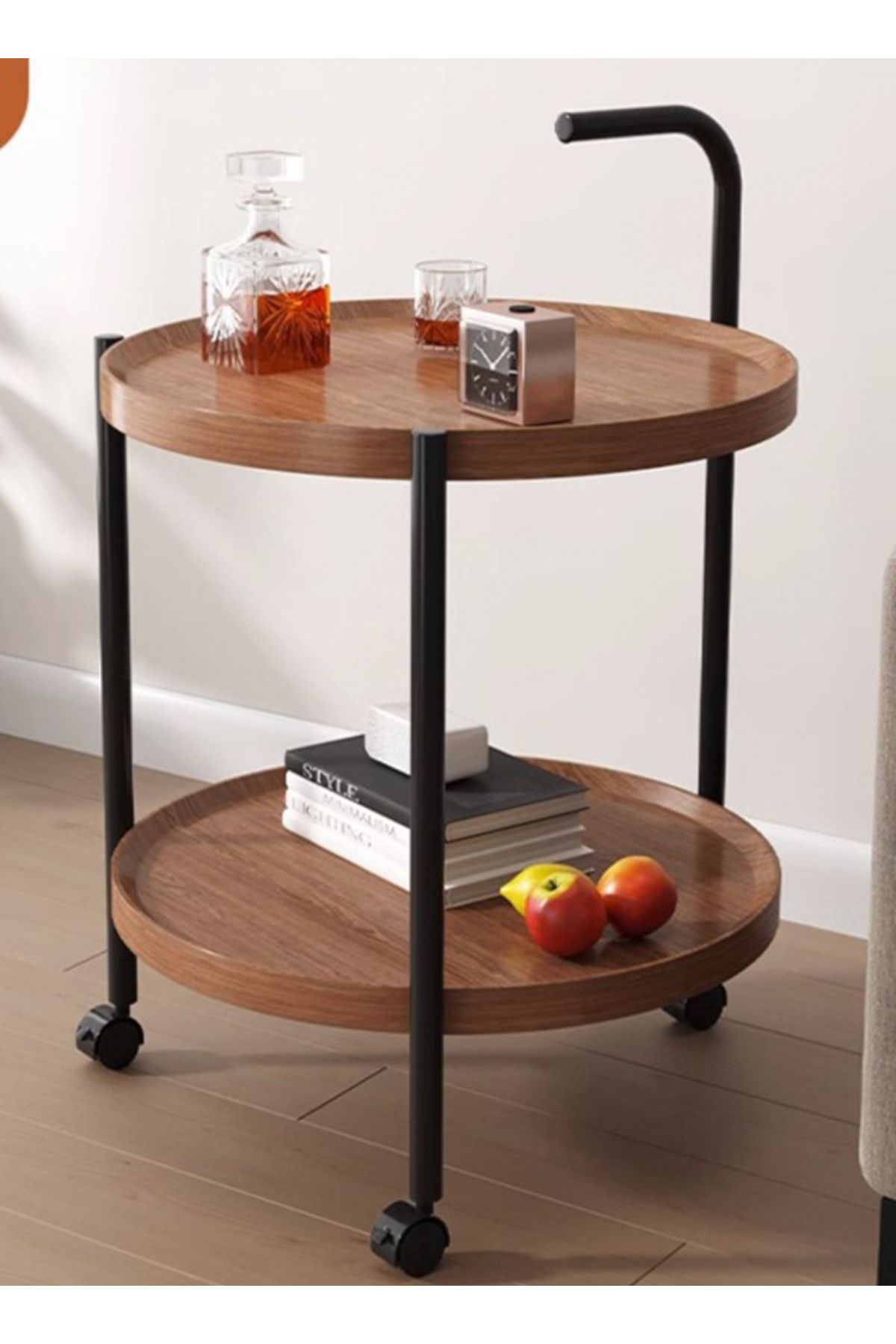 sharpdo-Double Layer Sofa Side Table,End Table with Wheels,Living Room Coffee Table 3