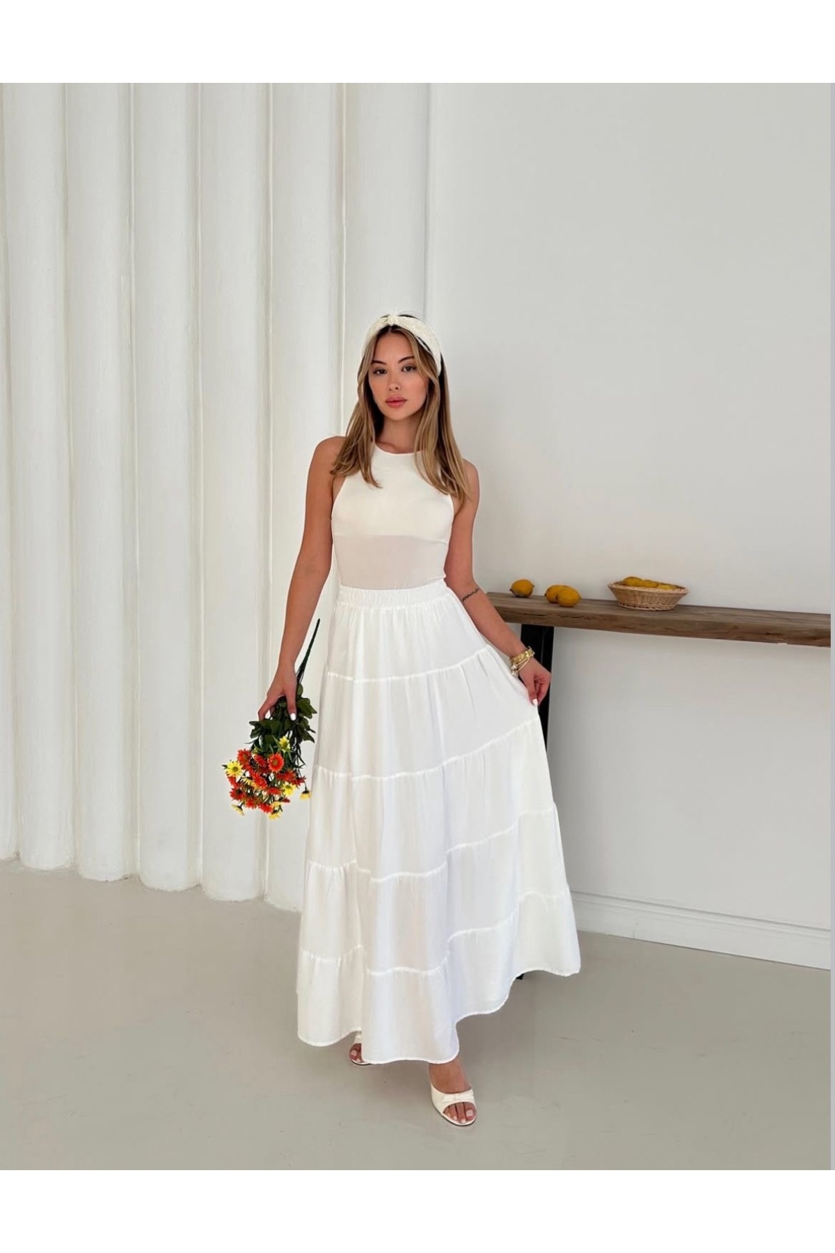 Ekim Store  Yeni Sezon Müslin Kumaş Maxi Etek - Görsel 5