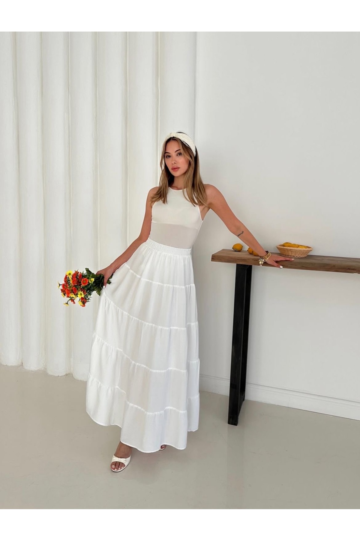 Ekim Store  Yeni Sezon Müslin Kumaş Maxi Etek - Görsel 2
