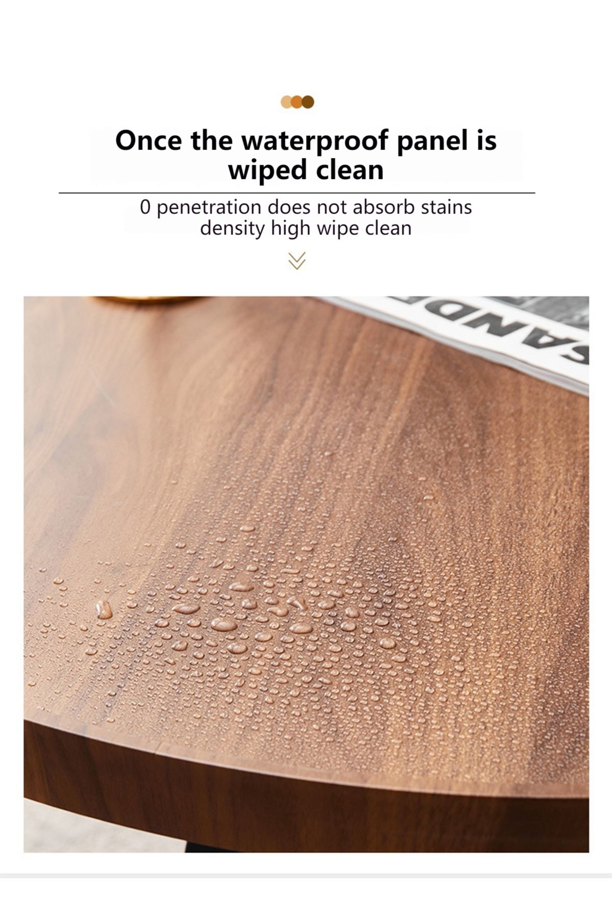 sharpdo-Multifunctional Double-Layer Living Room Sofa Round Table Side Table, Walnut Color, Waterproof Pane 6