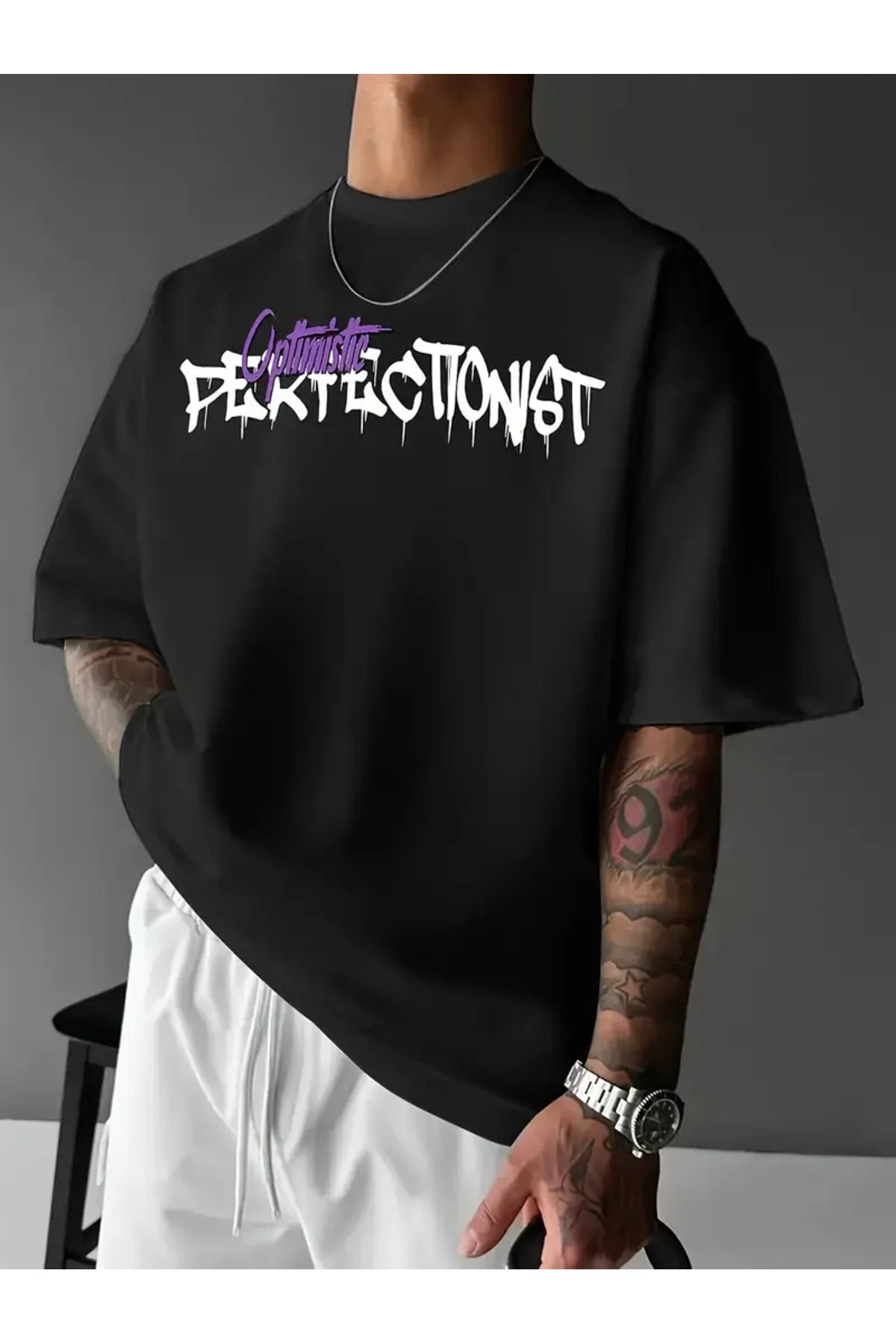 JANSO GROUP -Erkek PAMUKLU BASKLI PERTECTIONIST TSHIRT OVERSİZE BÜYÜK BEDEN