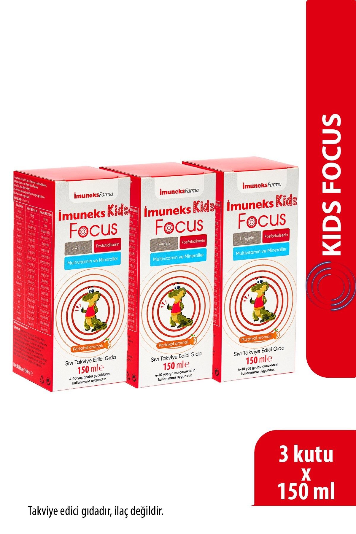 Imuneks Farma İmuneks Kids Focus L-Arjinin Multivitamin ve Mineraller İçeren Sıvı Takviye Edici Gıda 150 ml x3 Ad