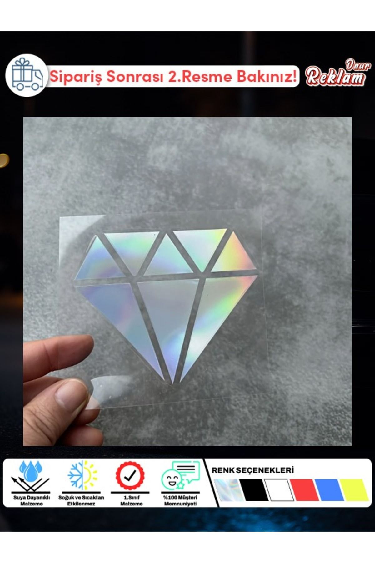 Onur Reklam Minimal Elmas Tasarımlı Sticker – 8.5x7.2 cm | Suya Dayanıklı & Estetik Çıkartma