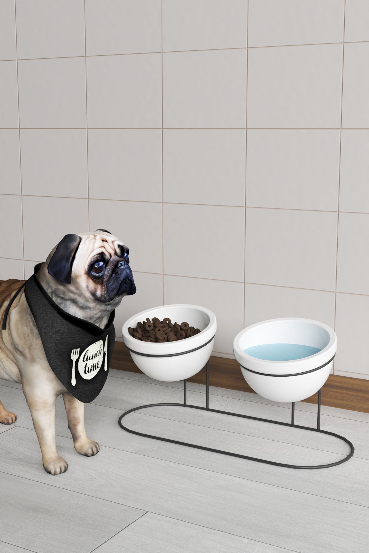 Dekula 2'Li Seramik Mama Ve Su Kabı Metal Standlı Kedi Köpek Mama Kabı Evcil Hayvan Mama Kasesi
