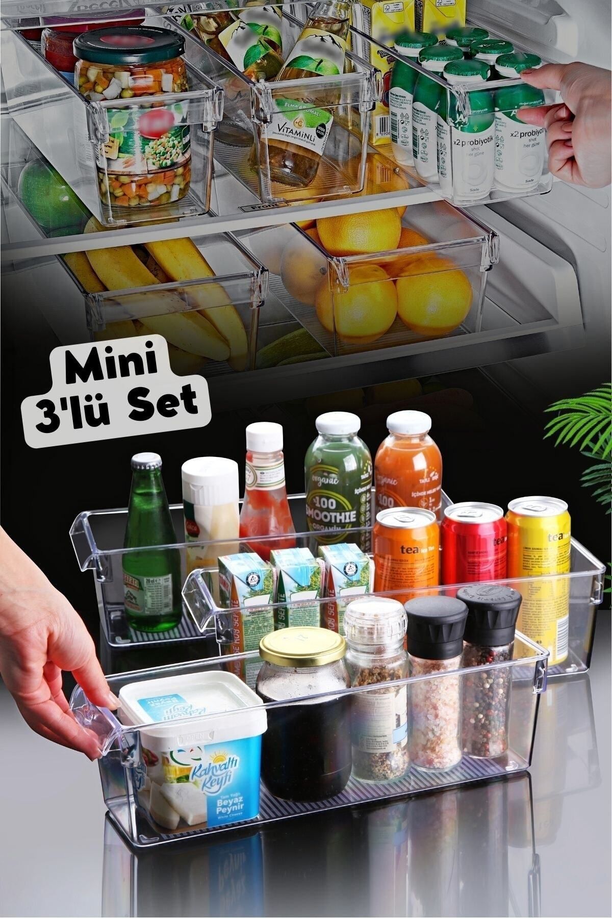 teknotrust Mini Tall Temiz Buzdolabı ve Dolap İçi Düzenleyici Seti, 3’lü