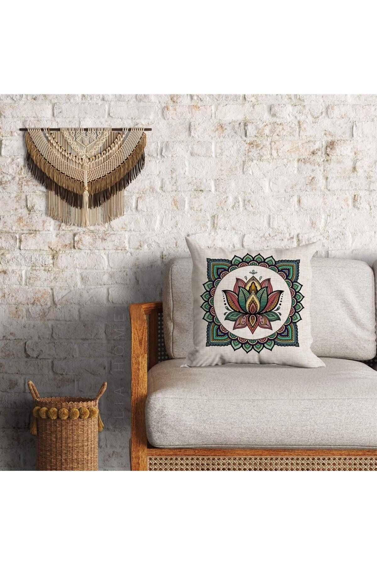 Elioure Mandala Desenli Çift Taraflı 60x60 cm Dekoratif Minder Kılıfı