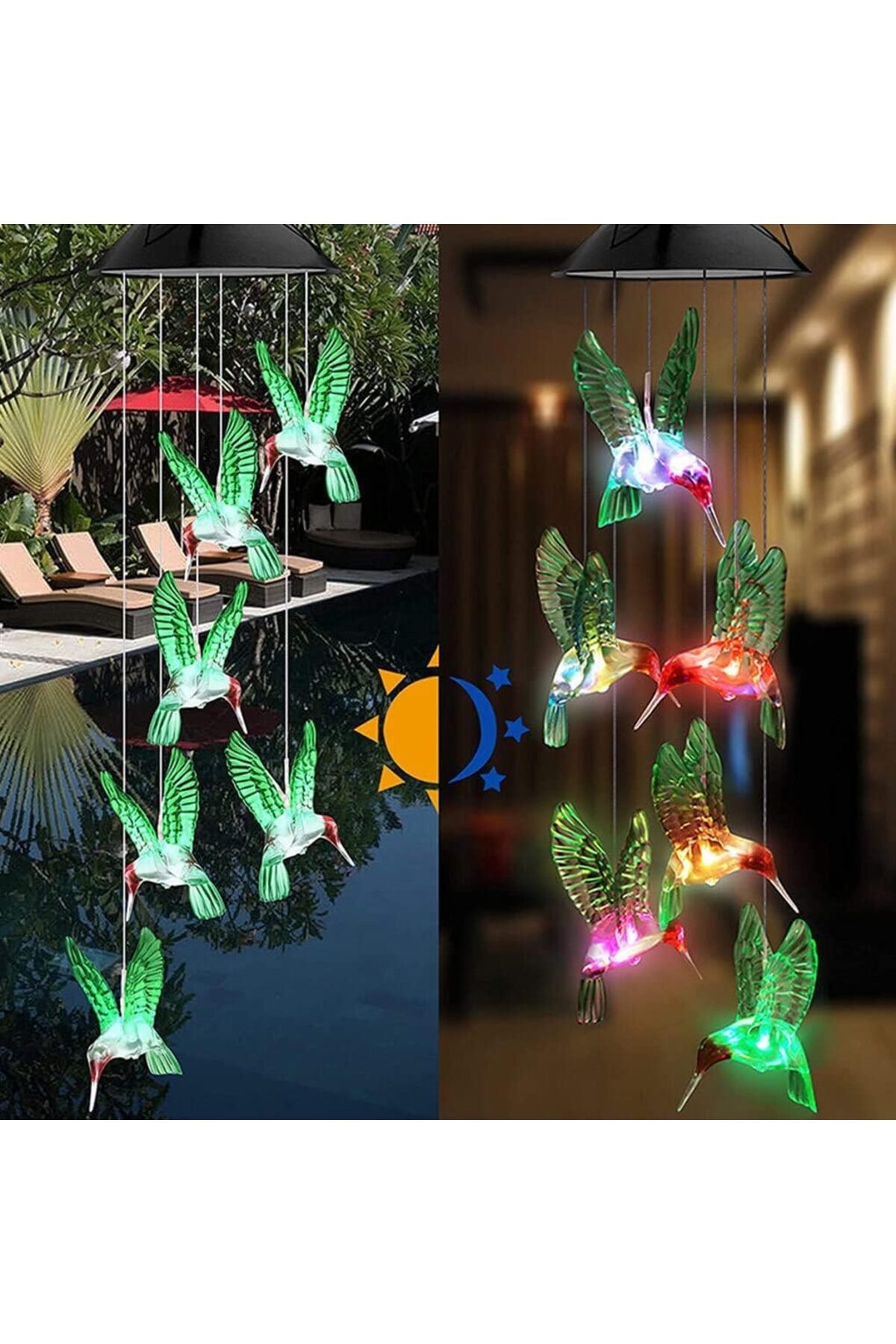 MEVAFA Solar Led Işıklı Kuşlu Bahçe Dekoru 6 Ledli,Renkli Işık