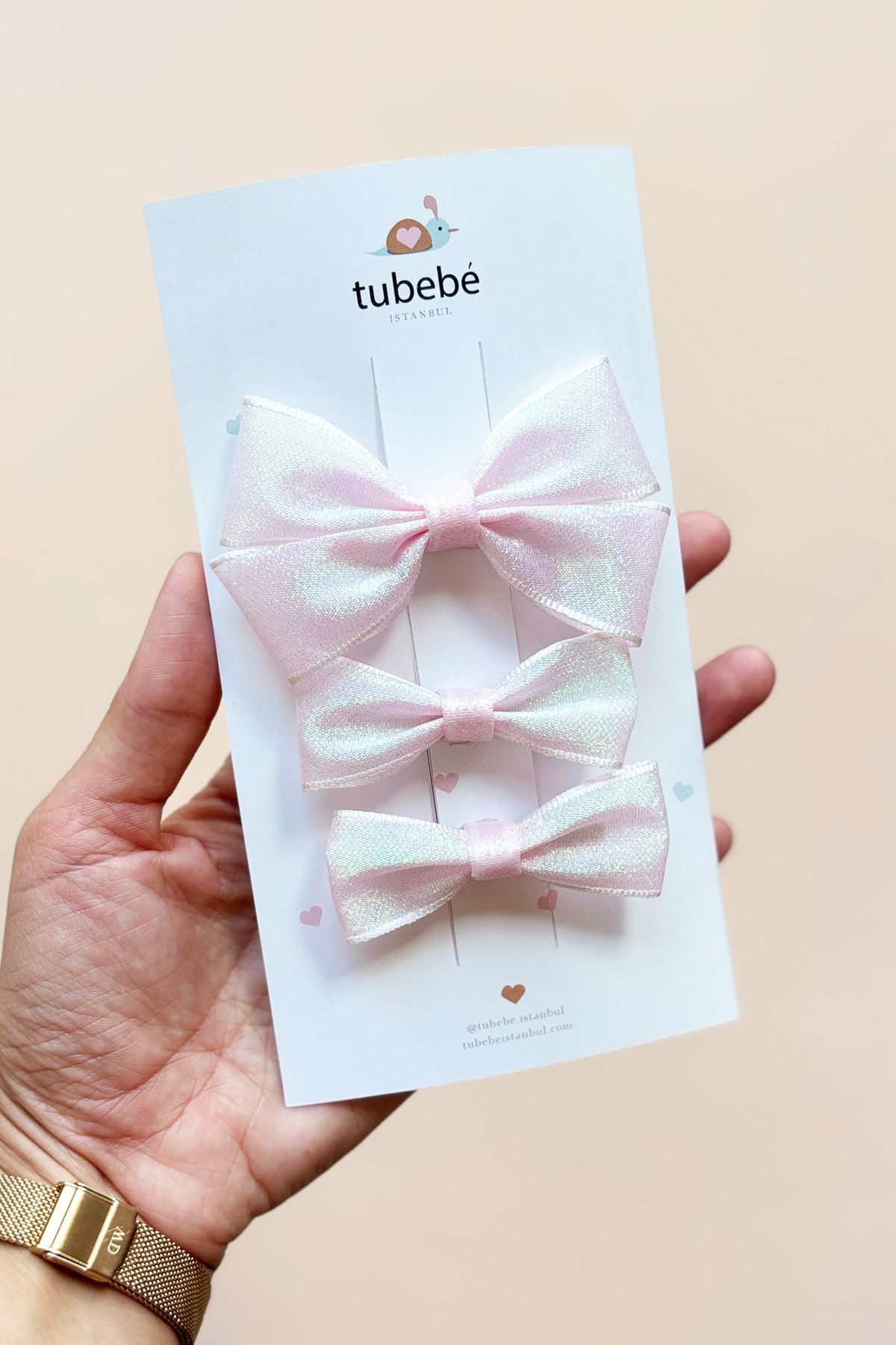 Tubebé İstanbul 3’lü Parıltılı Fiyonklu Toka Seti – Kız Bebek & Çocuk (Pembe )