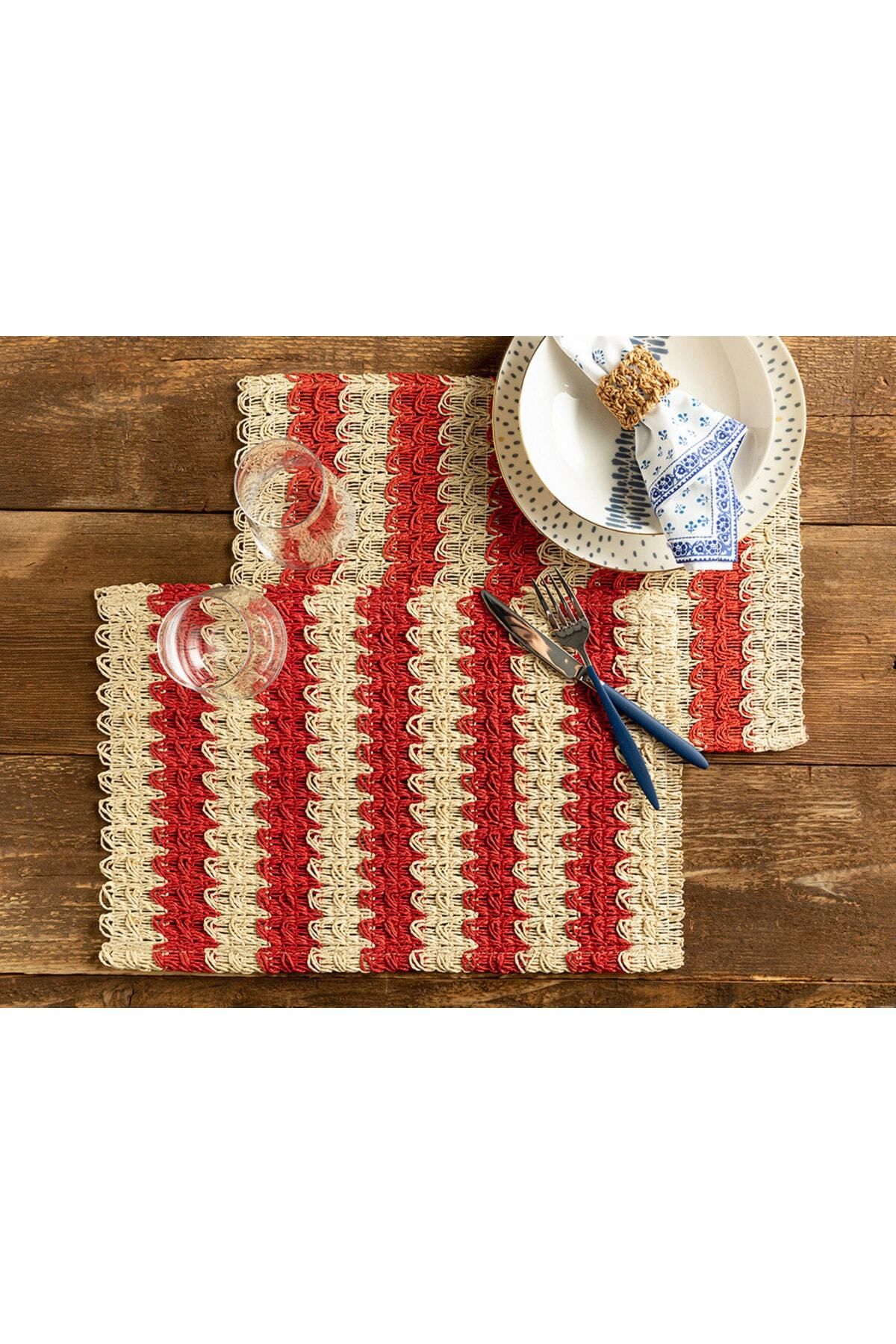 Elioure 2'li Amerikan Servis Kırmızı 30x45 cm, şık ve kullanışlı masa dekoru