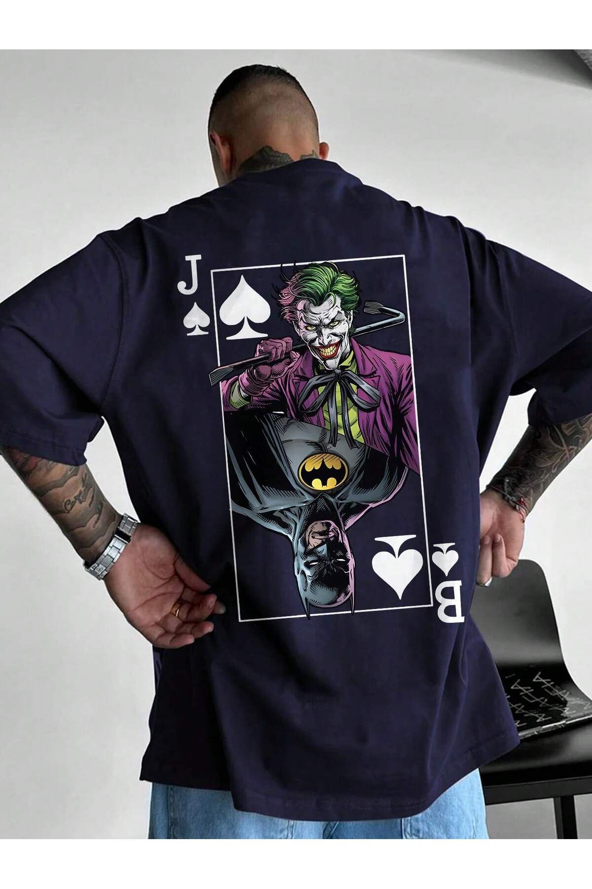 JANSO GROUP -Erkek PAMUKLU BASKLI Joker and Batman TSHIRT OVERSİZE BÜYÜK BEDEN