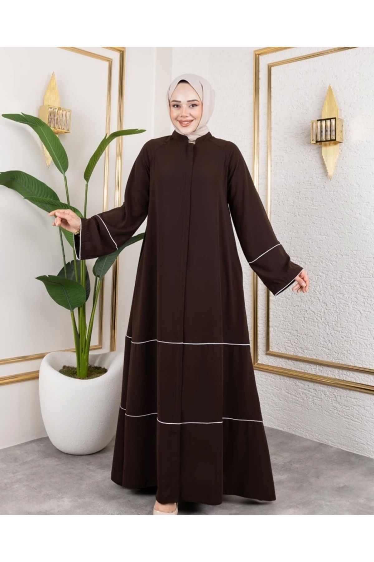Nevayla Moda Kıl Biye Detaylı Abaya/Ferace / Taba - F0145
