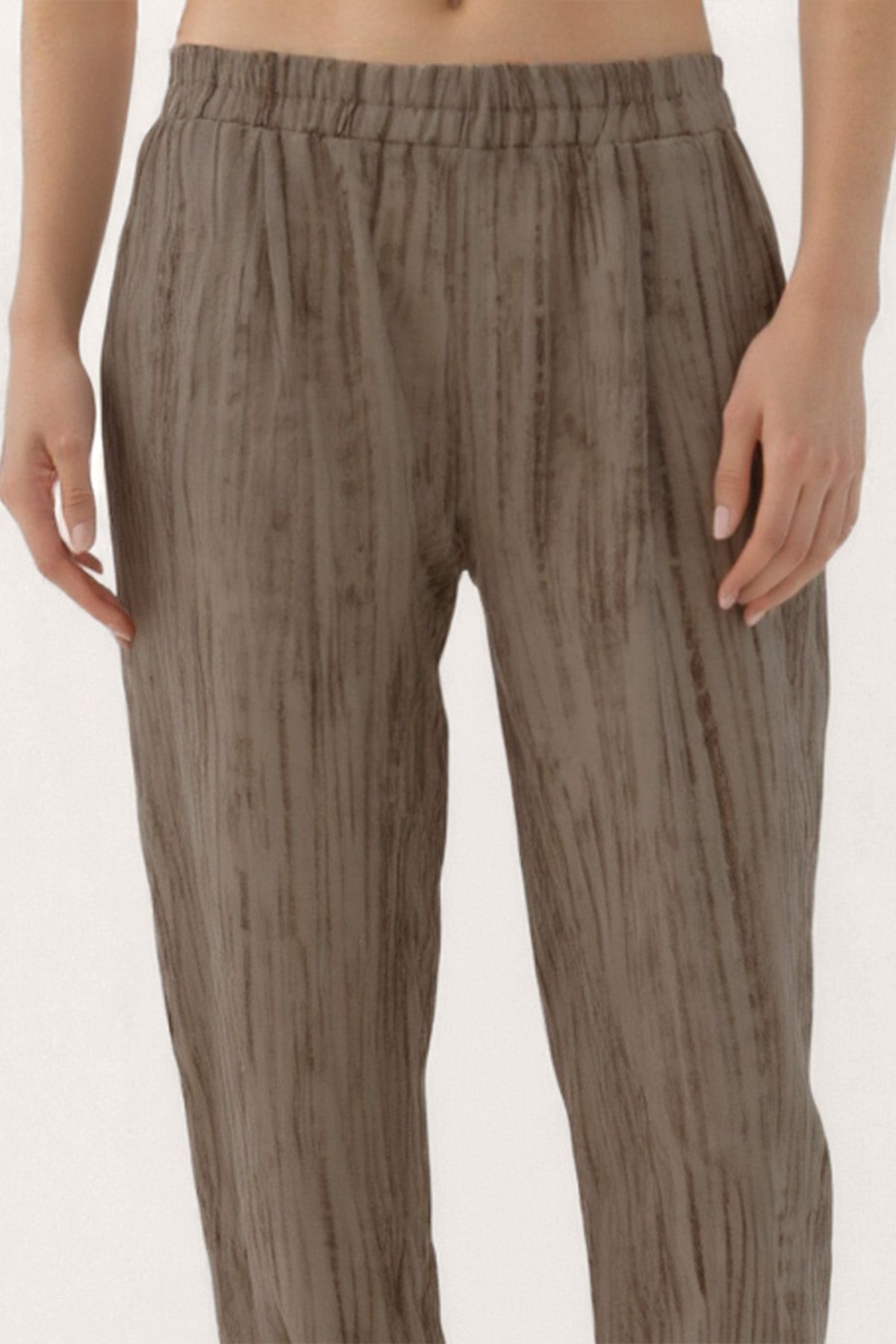 Vitrin-Self Patterned Pleated Trousers with Elastic Waist 5