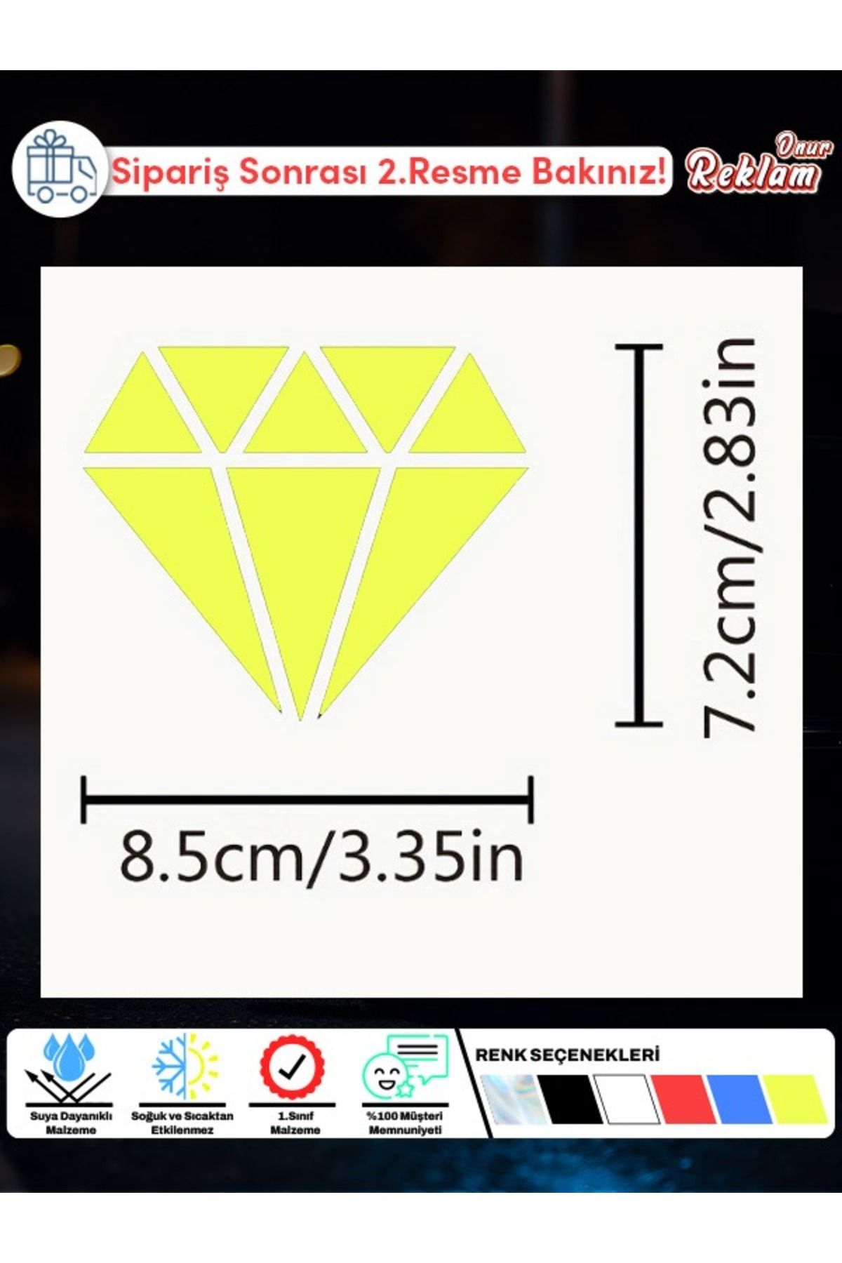 Onur Reklam Minimal Elmas Tasarımlı Sticker – 8.5x7.2 cm | Suya Dayanıklı & Estetik Çıkartma