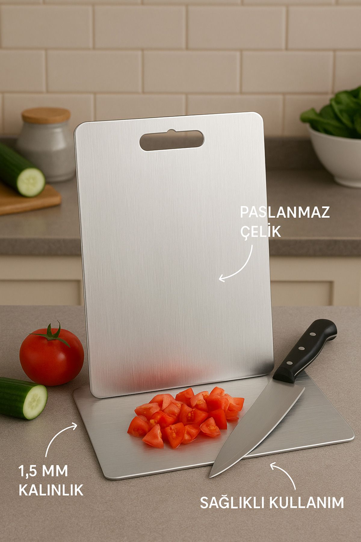 Eryıl Makina Paslanmaz Doğrama Tahtası - 33 cm x 22 cm , Hijyenik ve Uzun Ömürlü
