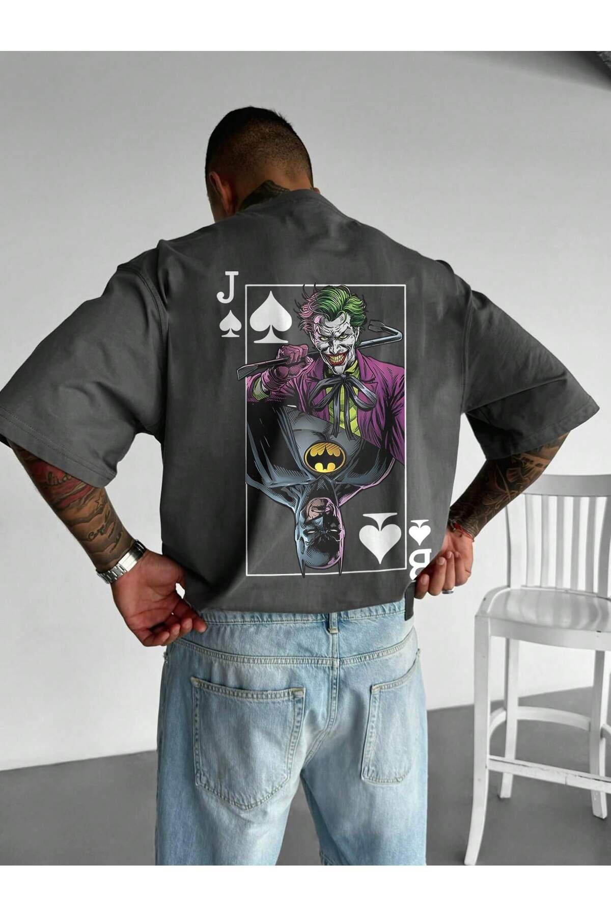 JANSO GROUP -Erkek PAMUKLU BASKLI Joker and Batman TSHIRT OVERSİZE BÜYÜK BEDEN