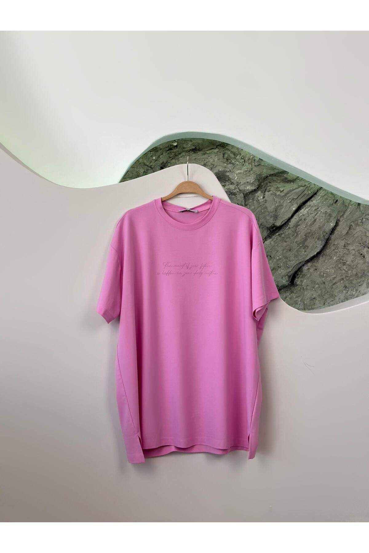 İkoll Tonaton Yüksek Baskılı Leylak Renk Kadın Basic T-shirt