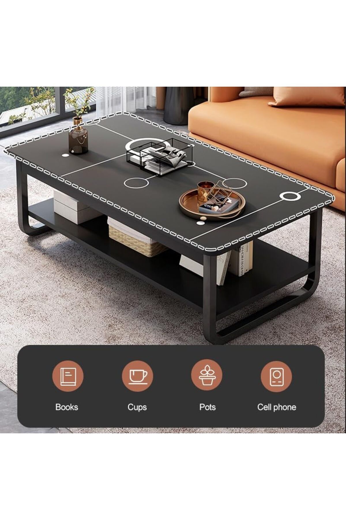 Generic-Rectangle Coffee Table, Double-Layer Side Table Next to The Sofa, Suitable for Small Tea Table and S 3