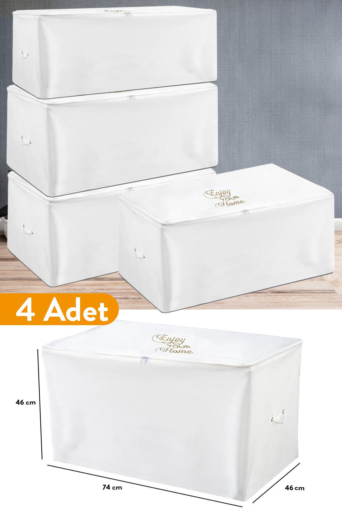 teknotrust 4'lü Büyük Beyaz Hurç Seti, 74x46x46 cm, Pratik ve Şık Saklama Çözümü