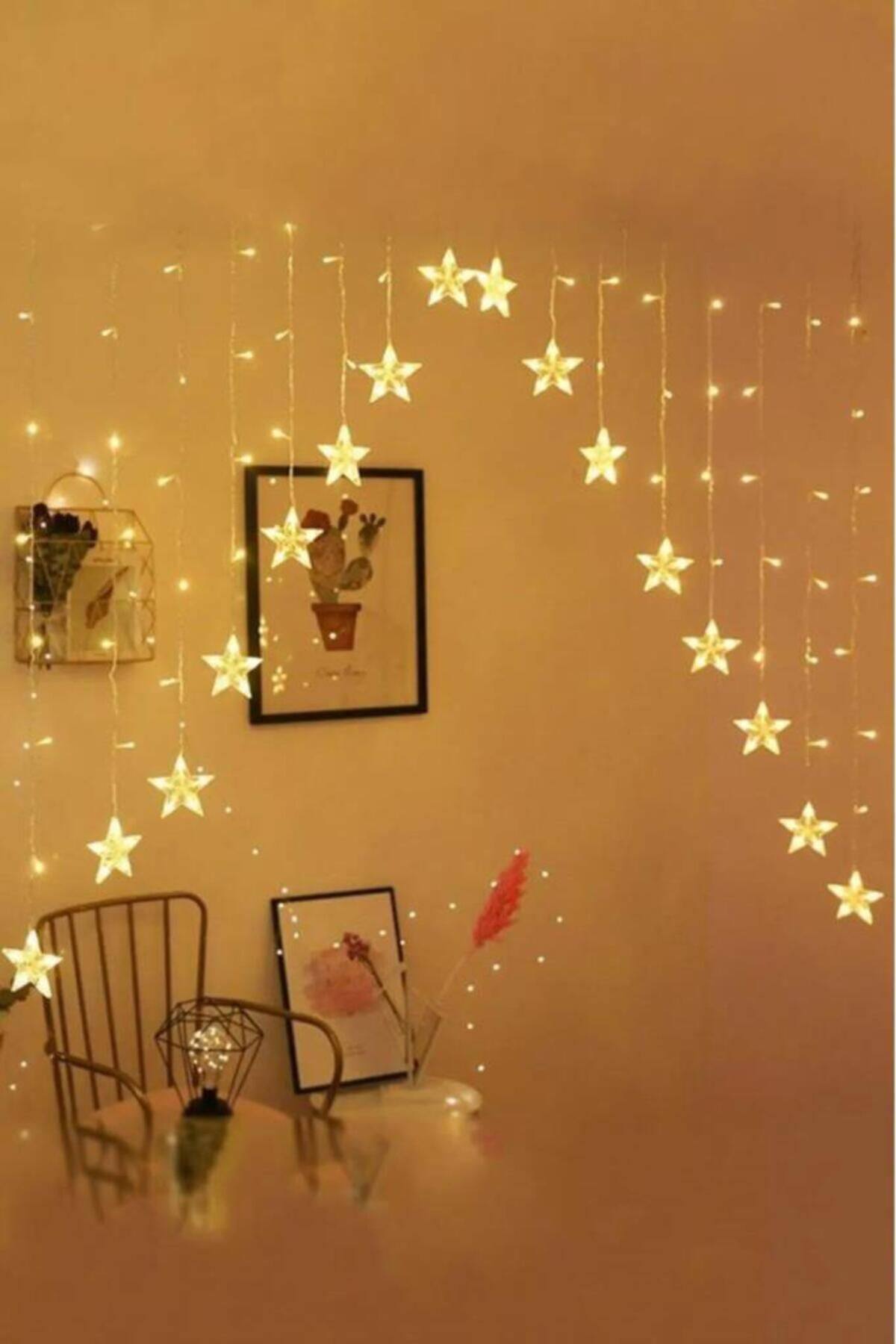 buradanaldım 16 Yıldız Noel Işığı, Yılbaşı Perde Led Işık Yıldız Desenli Otantik Aydınlatma Fişli Günışığı