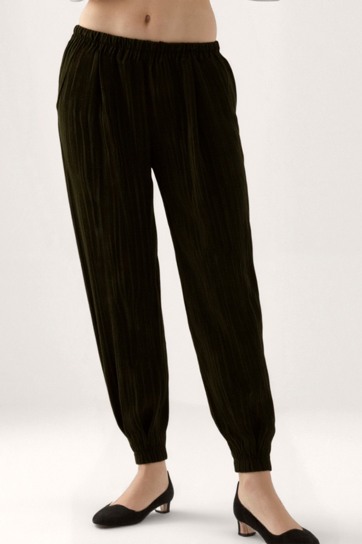 Vitrin-Self Patterned Pleated Trousers with Elastic Waist 4