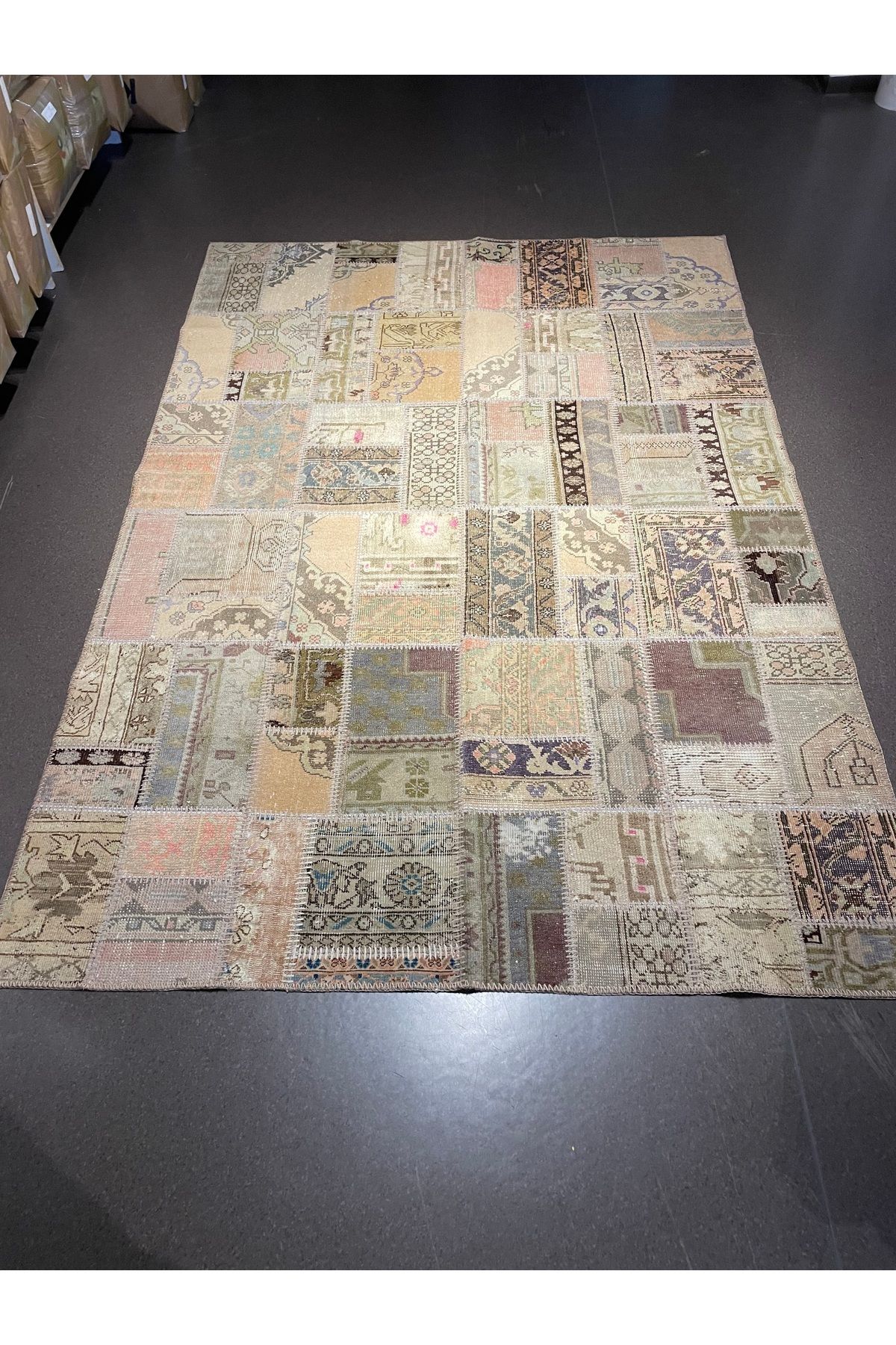 KOZZY HOME Patchwork El Yapımı Yün Halı Vintage El Dokuma %100 Kök Boya Klasik Desenli Modern Halı (NO-181)