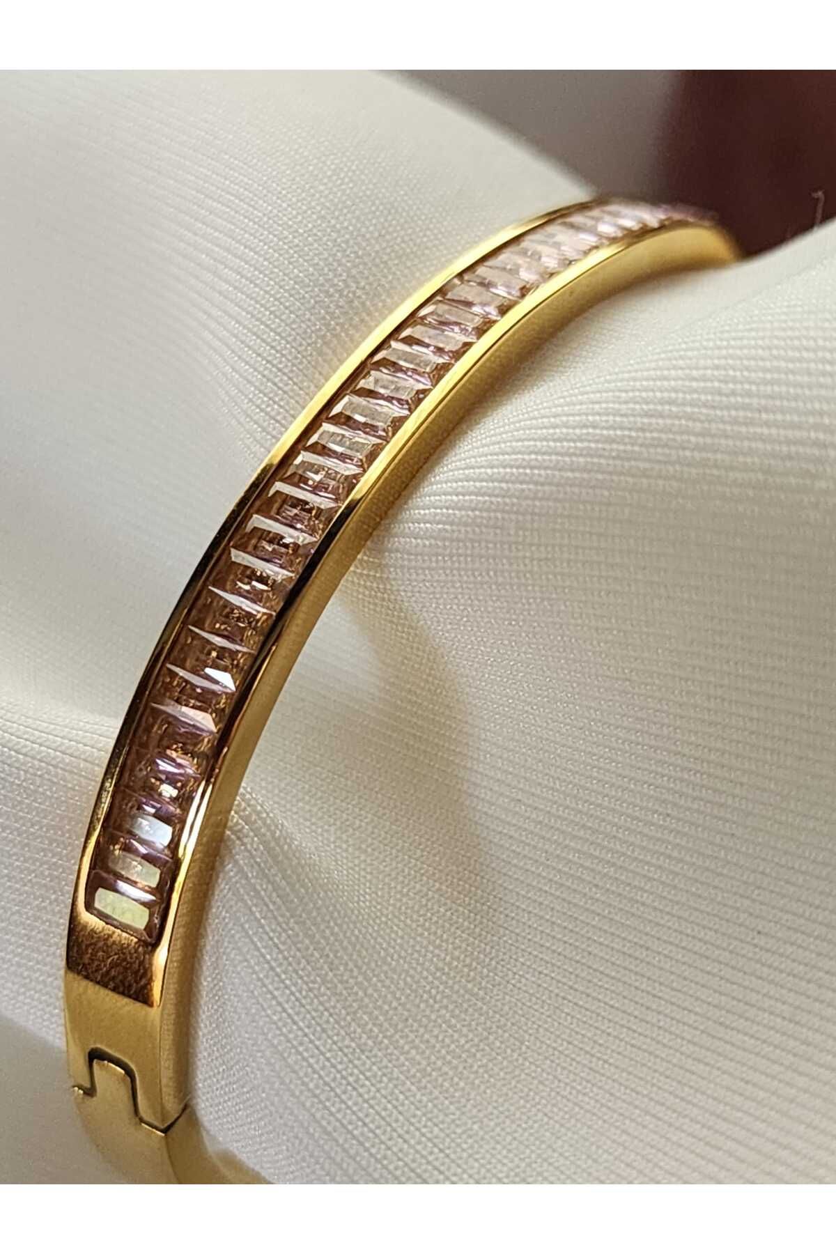 ZÜLİSCH ÇELİK BİLEKLİK GOLD PEMBE ZİRKON TAŞLI PASLANMAZ