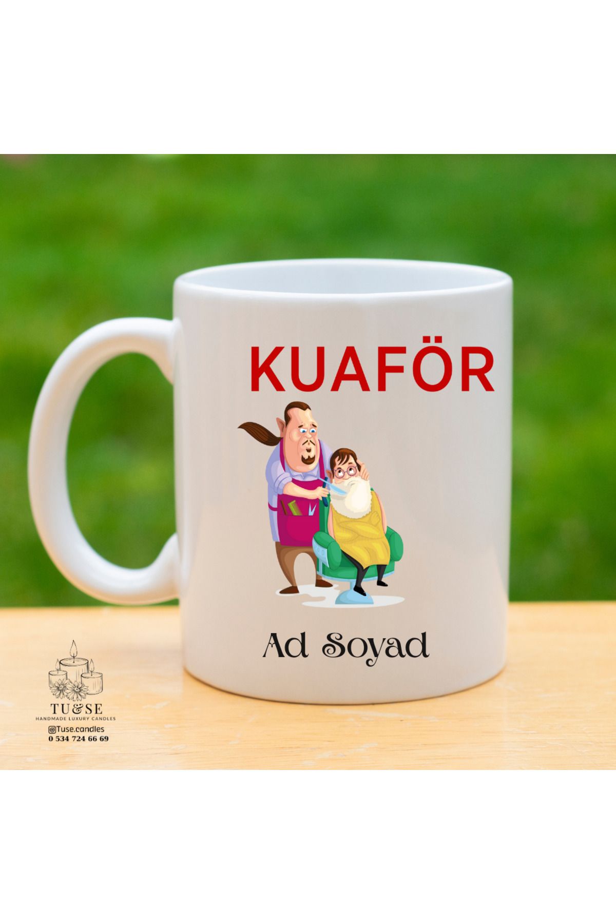 Tu&Se Candles Saç-Tıraş-Kahve – Erkek Kuaför Temalı Kupa Bardak