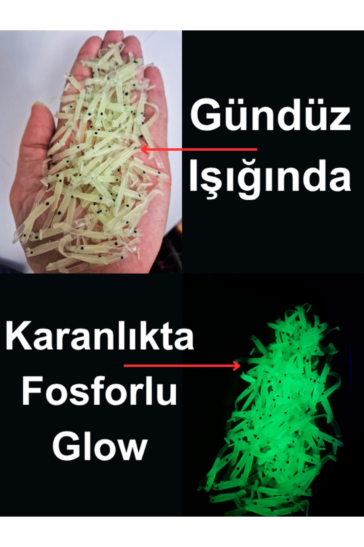eagenset Silikon Balık Fosforlu Glow Luminous Karanlıkta Parlayan Yapay Yem 3.5 cm 10 Adet