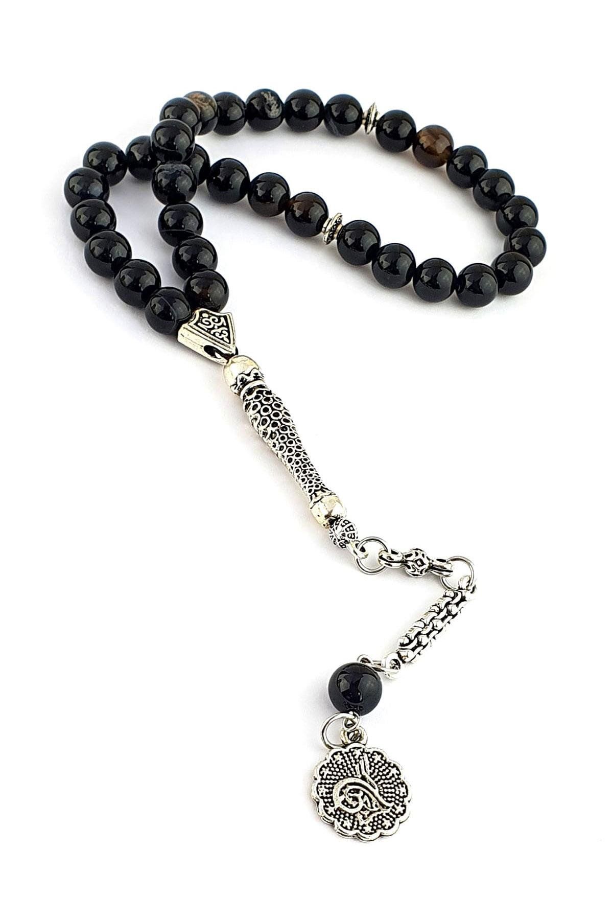 OSESHOP Akik Taşlı Çelik Püsküllü Tasarım Doğal Taş Tesbih
