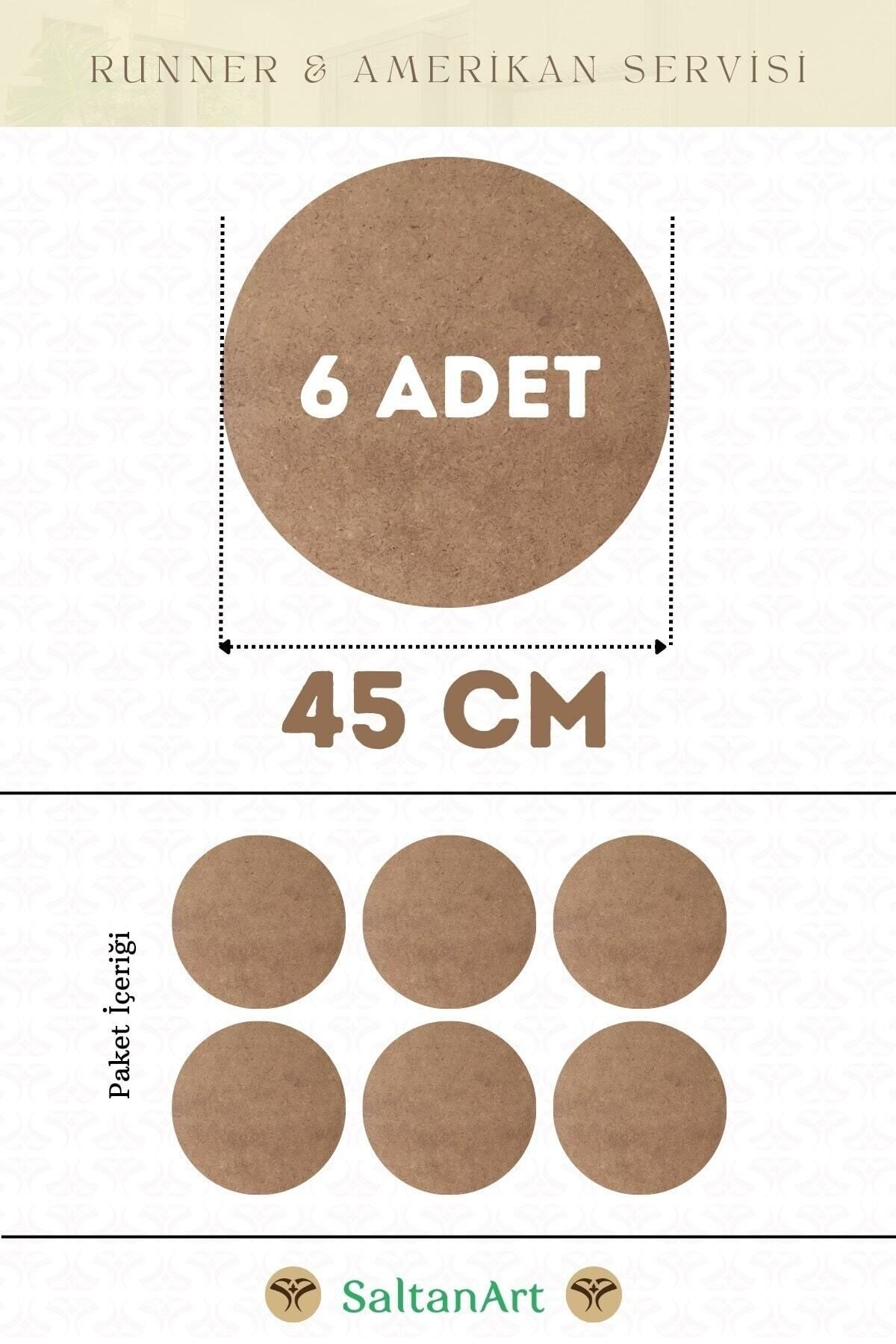 Elioure 45 cm Çap 6 Adet Supla Amerikan Servis Runner MDF Magnet Ahşap 3 mm Kalınlık
