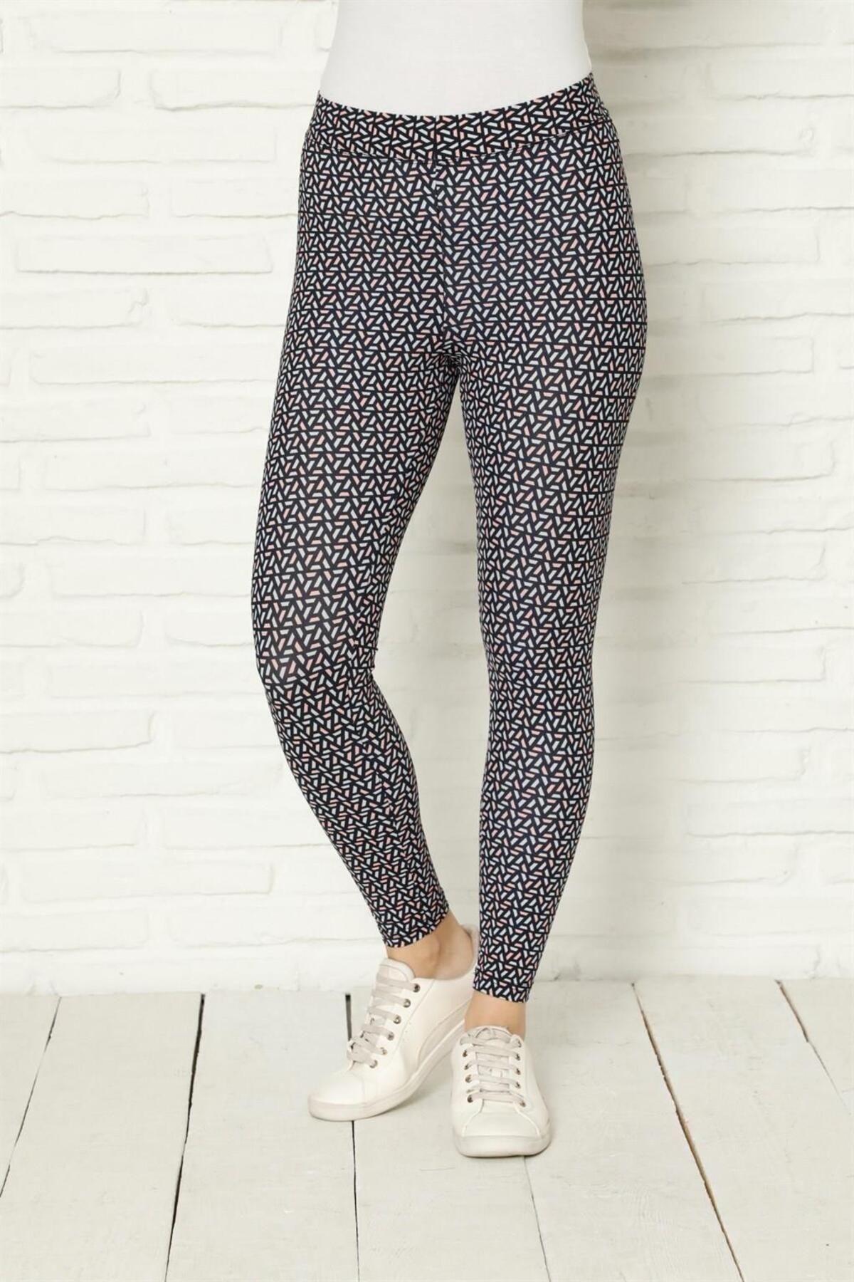 PuShe Moda Çizgi Penye Likralı Tayt 5884