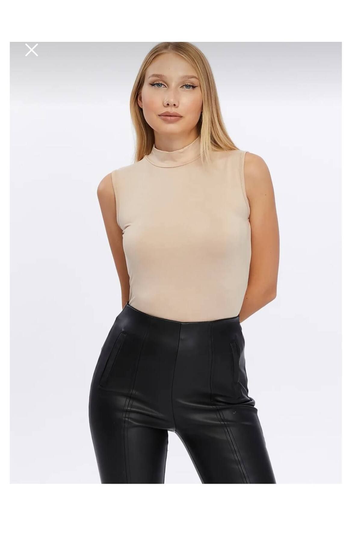 Cebel Hira Moda Kadın Kolsuz Body Yarım Boğaz