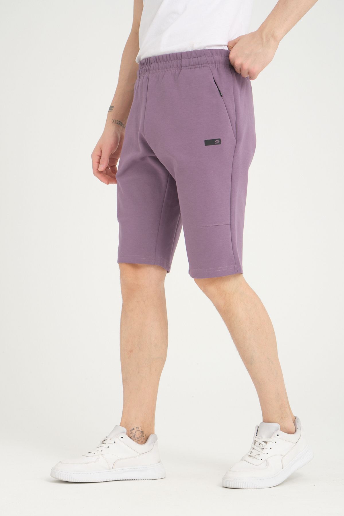 Shooter Sportswear Erkek Şort Lila Minimal Baskı Detaylı Gizli Fermuar Cep Regular Kalıp