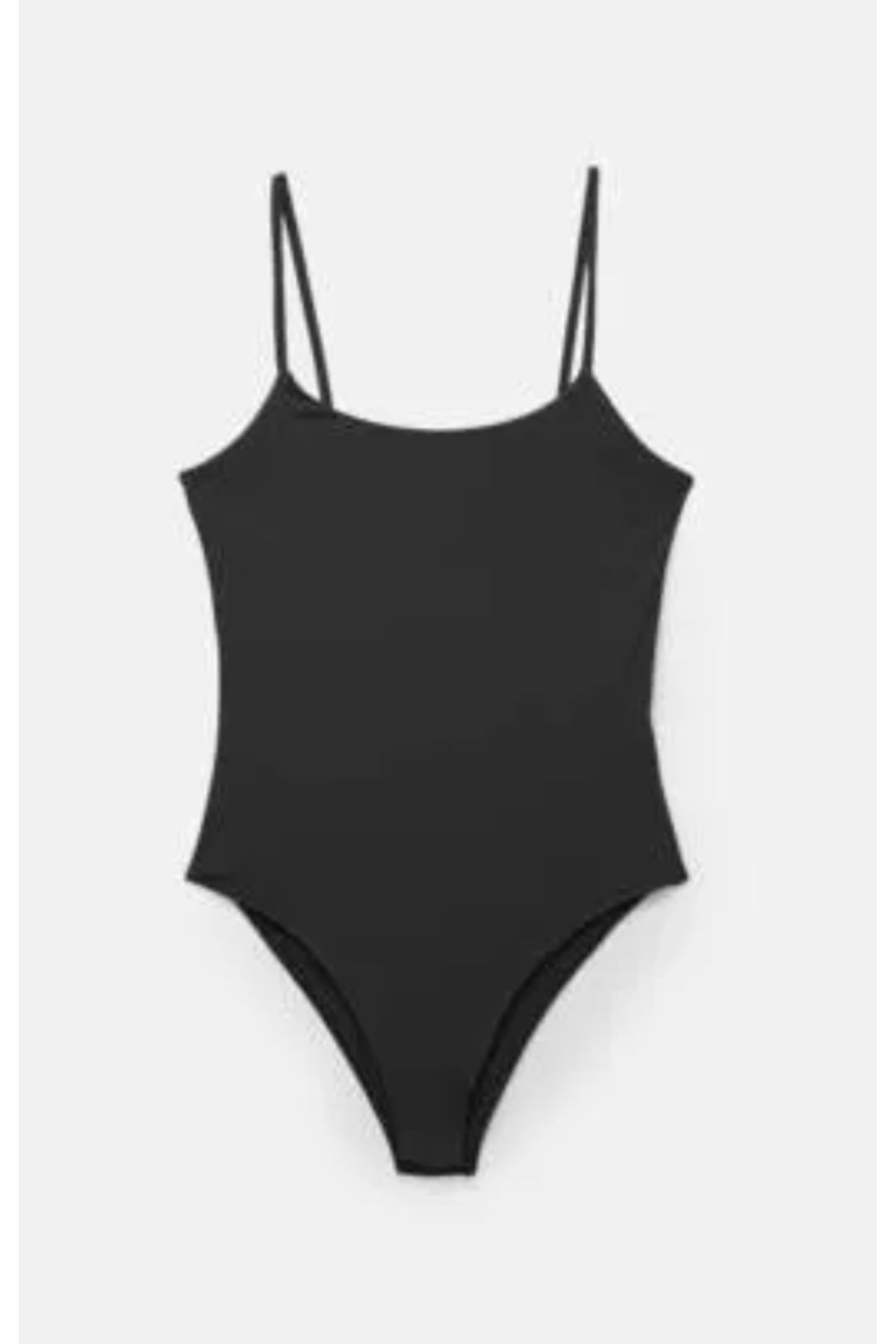 SADE Kadın alttan çıtçıtlı ince askılı body suit siyah renk