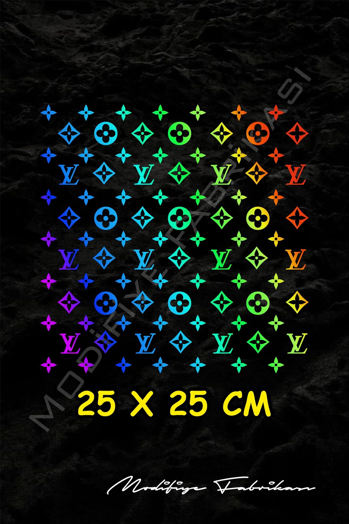Modifiye Fabrikası LV Desen Folyo Kesim Sticker 25x25 Cm - Araç -Motor - Laptop - Kask Etiket - Hologram -
