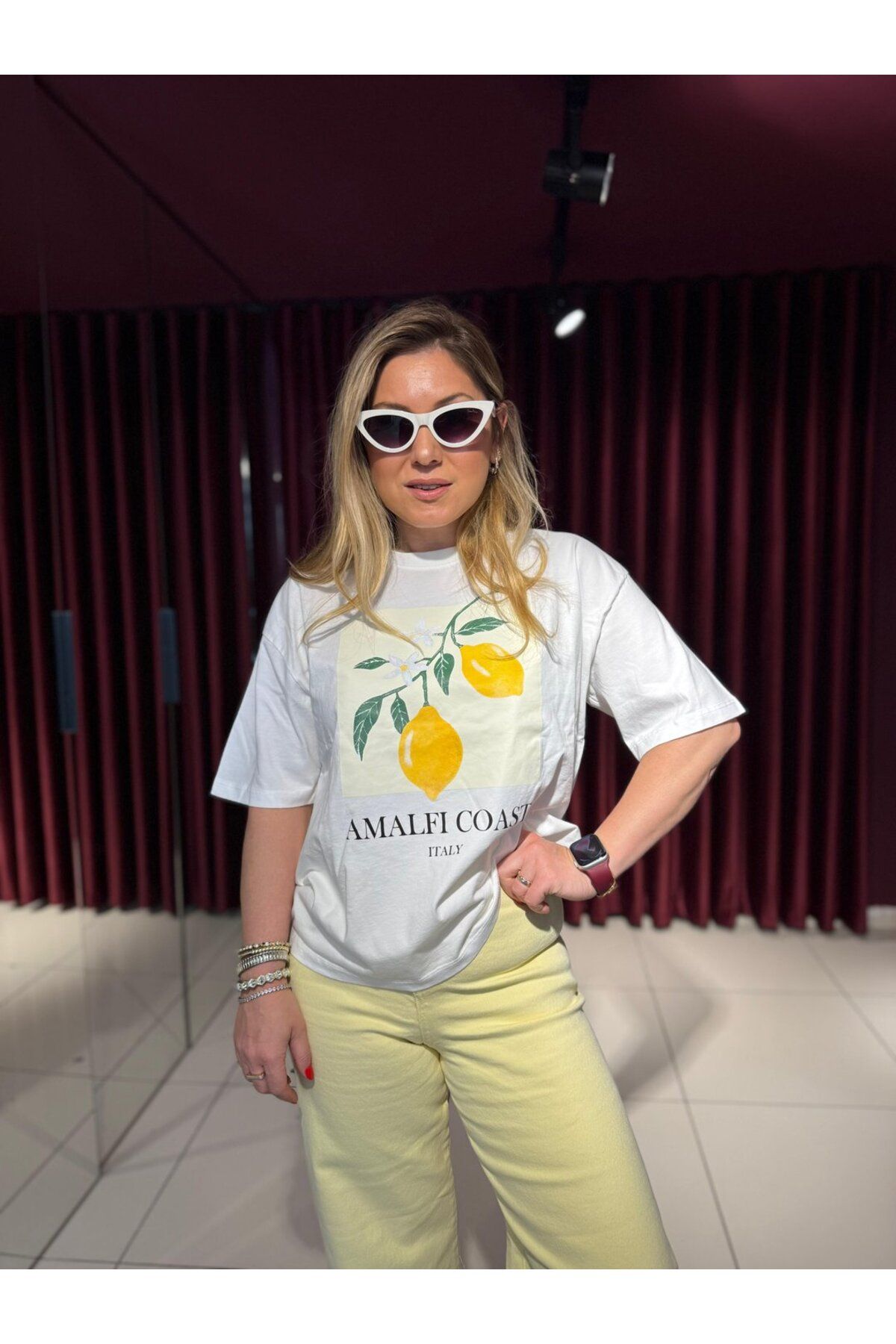 Serpirella Butik Limon Baskı Oversize T-shirt