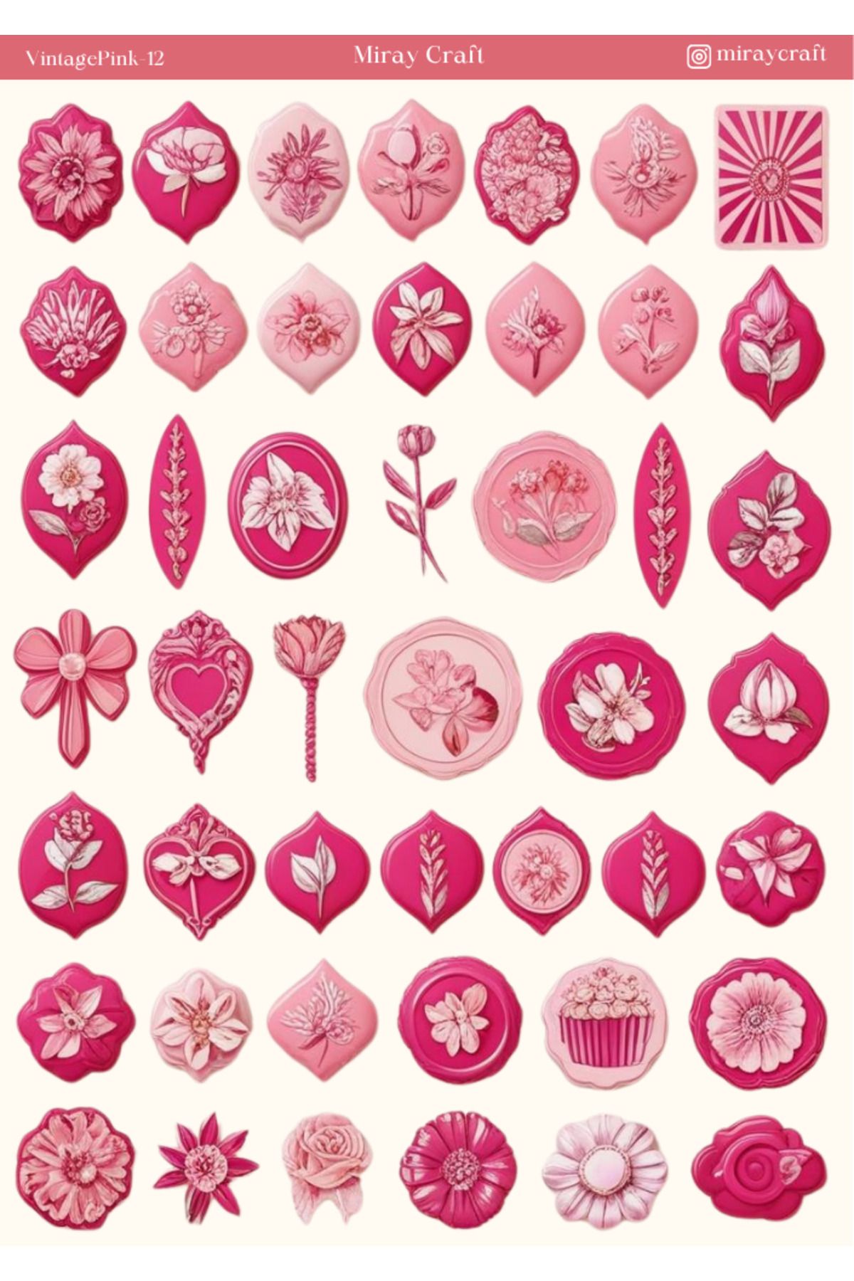 MirayDesign 1 Adet Pembe Vintage Temalı Sticker (12x17 cm) Bullet Journal,Scrapbook, Ajanda ve Planlayıcı İçin