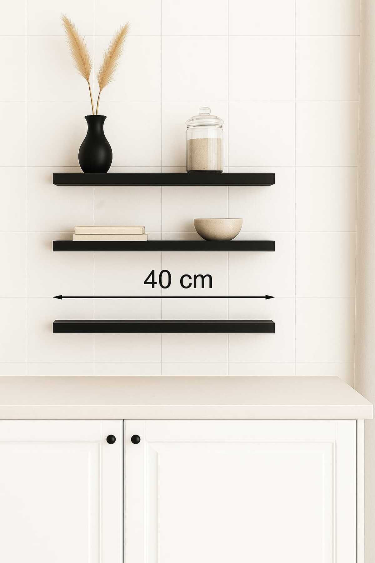 yankı-byeg 40 Cm 3lü Mat Siyah Mdf Uçan Duvar Rafı Gizli Bağlantı Kitaplık