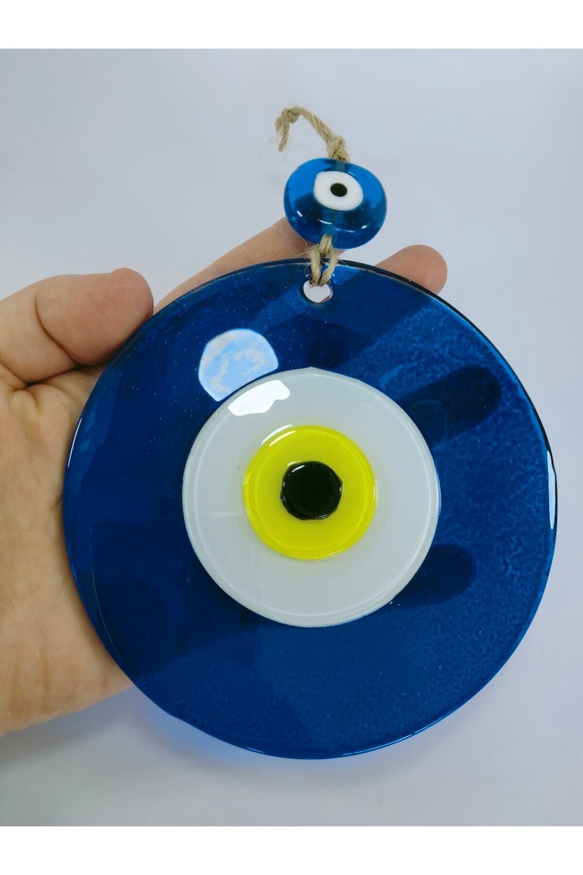 Elioure El Yapımı Mavi Cam Nazar Boncuğu 12 Cm, Renkli Hediyelik Eşya